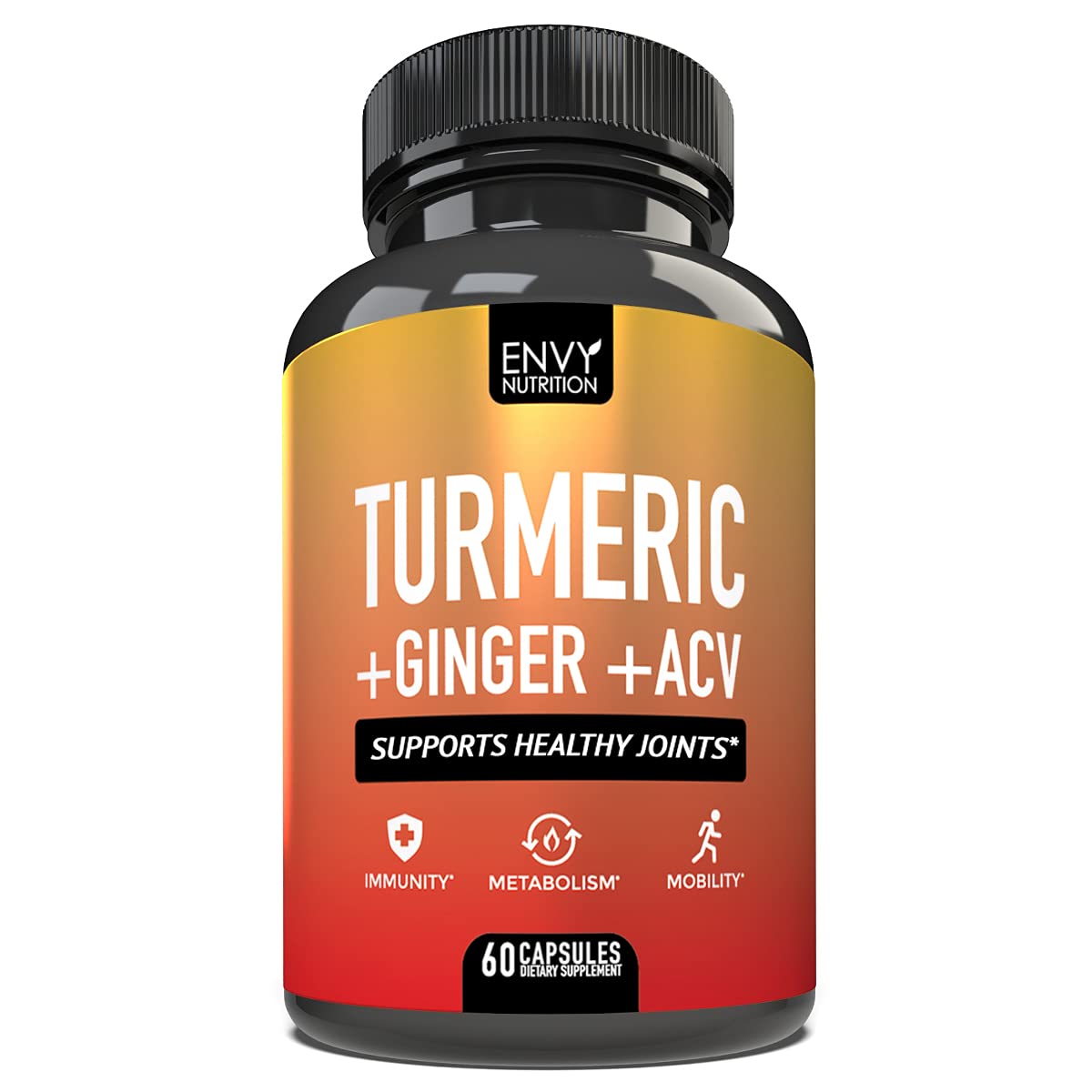 Envy Nutrition Turmeric & Ginger Supplement Capsules with Apple Cider Vinegar, 60 Capsules