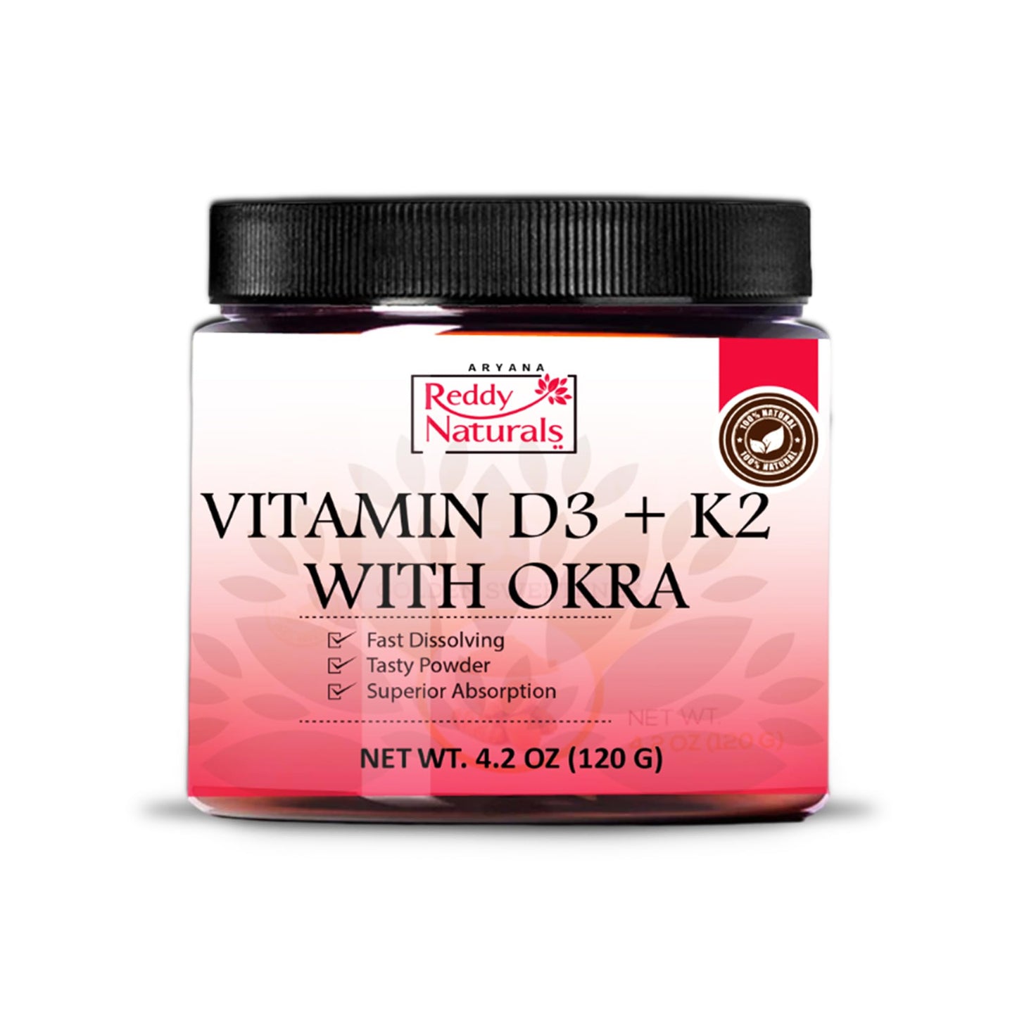 Reddy Naturals Vitamin D3 K2 MK7 Powder with Okra 4.2 oz
