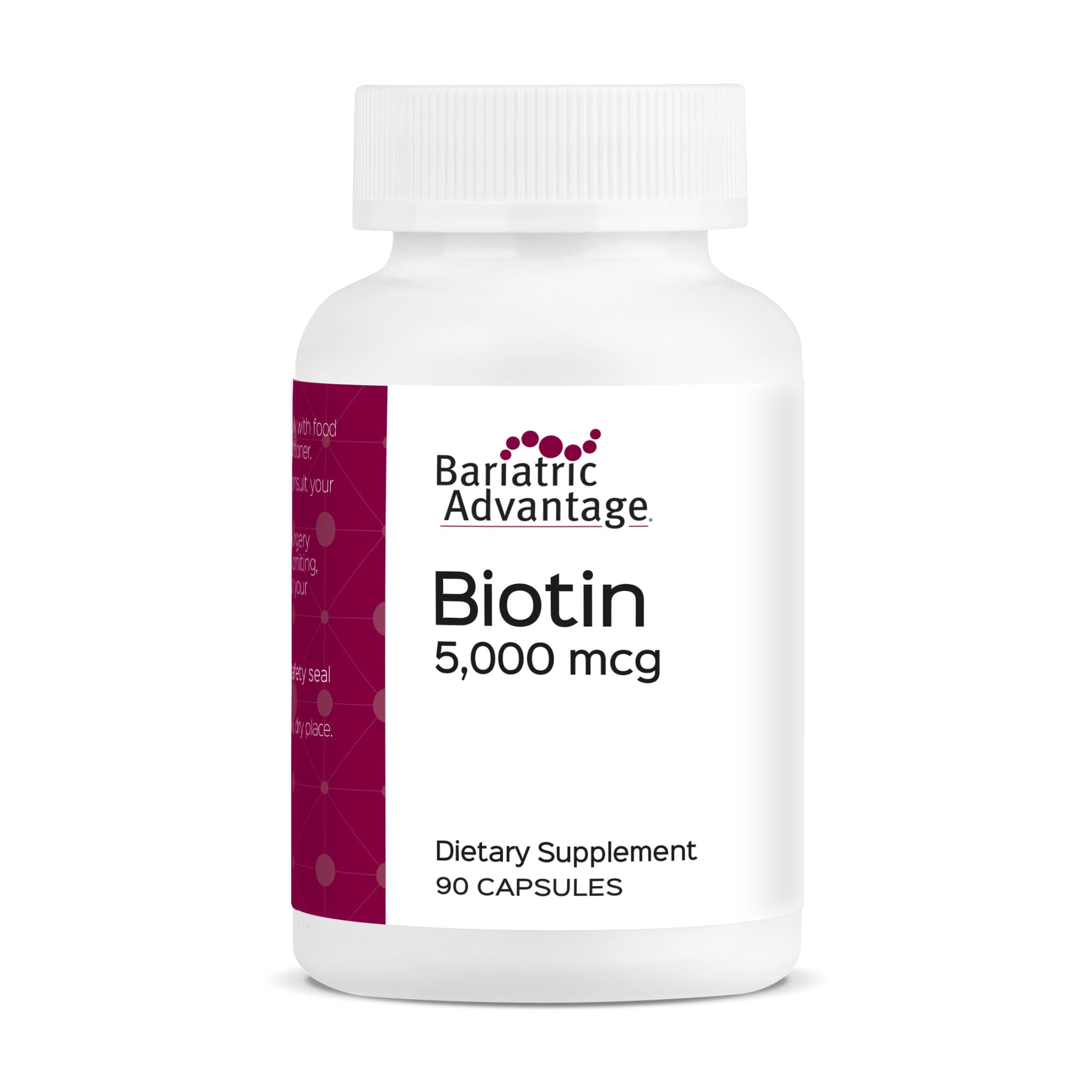 Bariatric Advantage Biotin 5,000 mcg Easy-Digest Mini Capsules Hair, Skin & Nails Support, for Bariatric Surgery Patients, 90 Capsules
