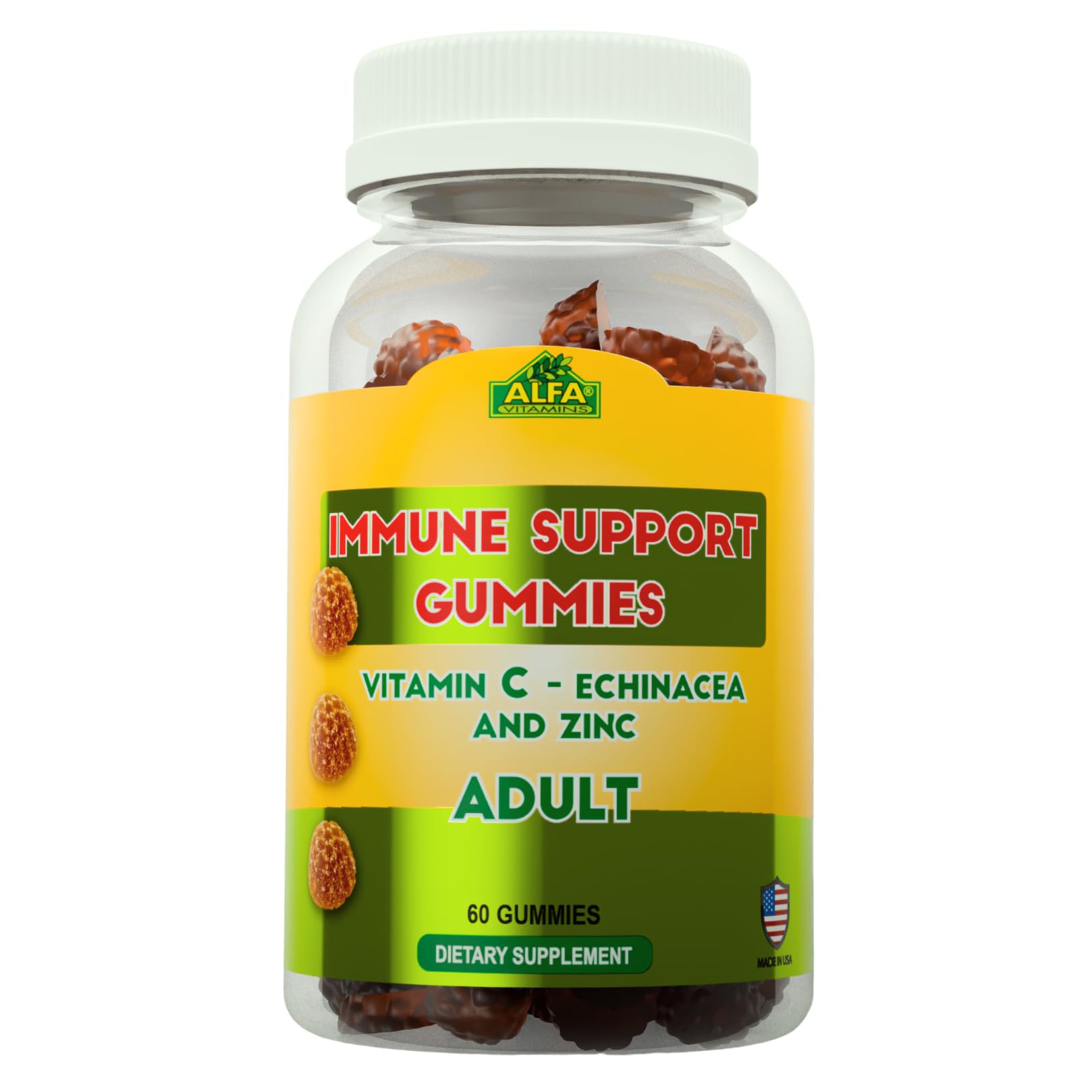 ALFA VITAMINS Immune Support Gummies with Vitamin C Plus Zinc & Echinacea, 60 Count