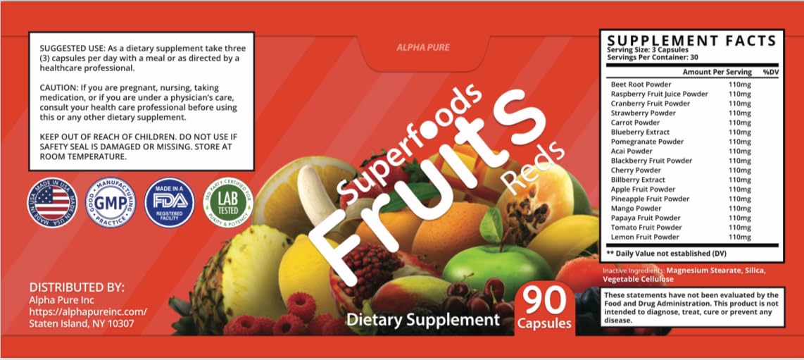 Alpha Pure Superfoods Greens & Veggies, Fruits and Reds Capsules 540 Capsules