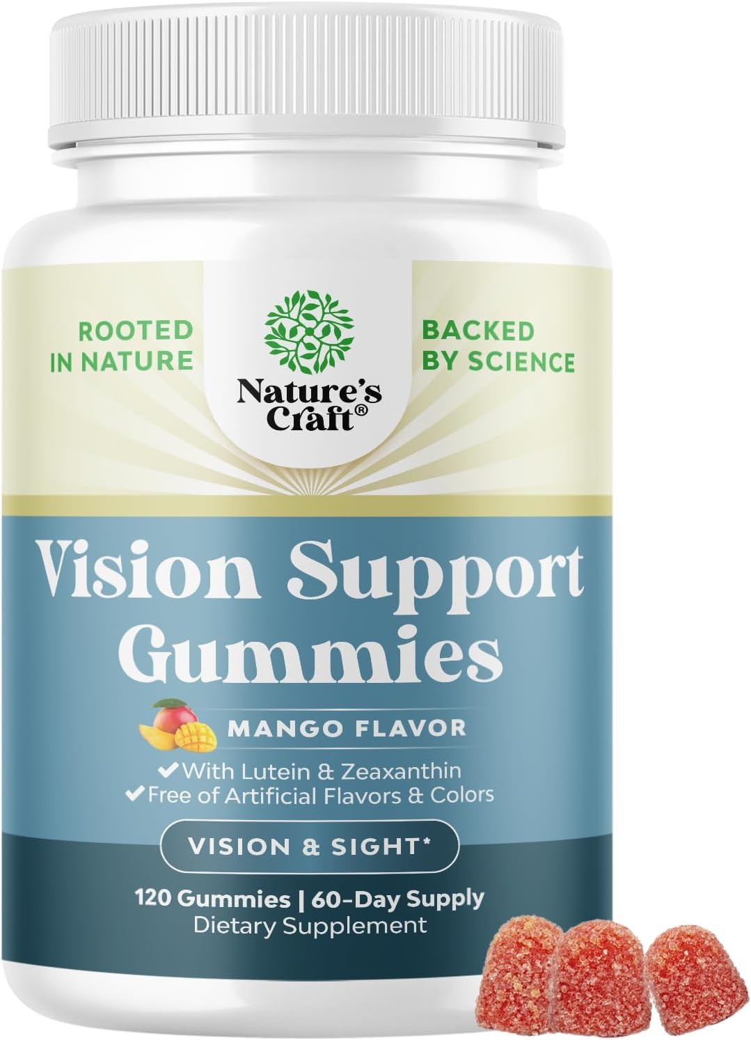Natures Craft Vision Support Gummies for Adults - Lutein and Zeaxanthin Supplements for Eye Health - Potent Lutein Eye Vitamins for Blue Light Protection, Dryness, Strain Support & Visual Sharpness, 120 Count