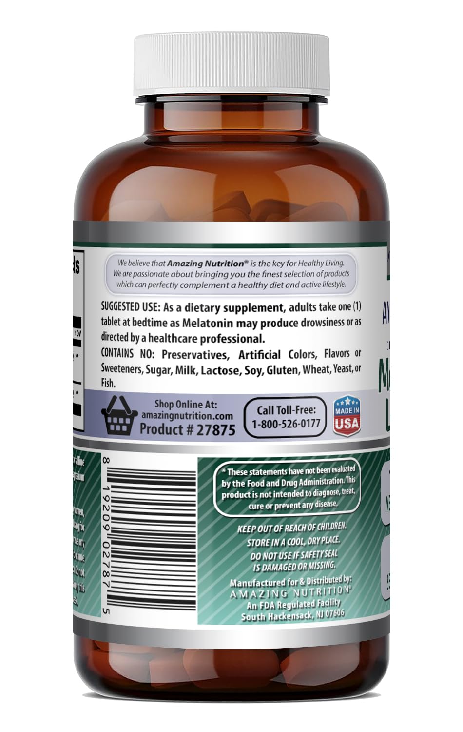 Amazing Nutrition Melatonin 10 Mg Plus L-Theanine 5.5 Mg 120 Tablets