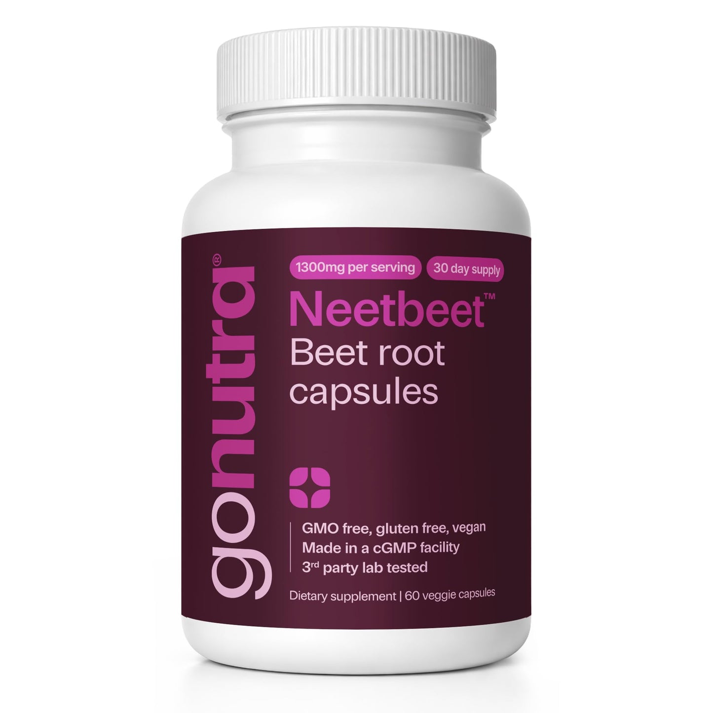 Go Nutra Neetbeet Organic Beet Root Capsules 1300mg Beetroot Supplement, 60 Count