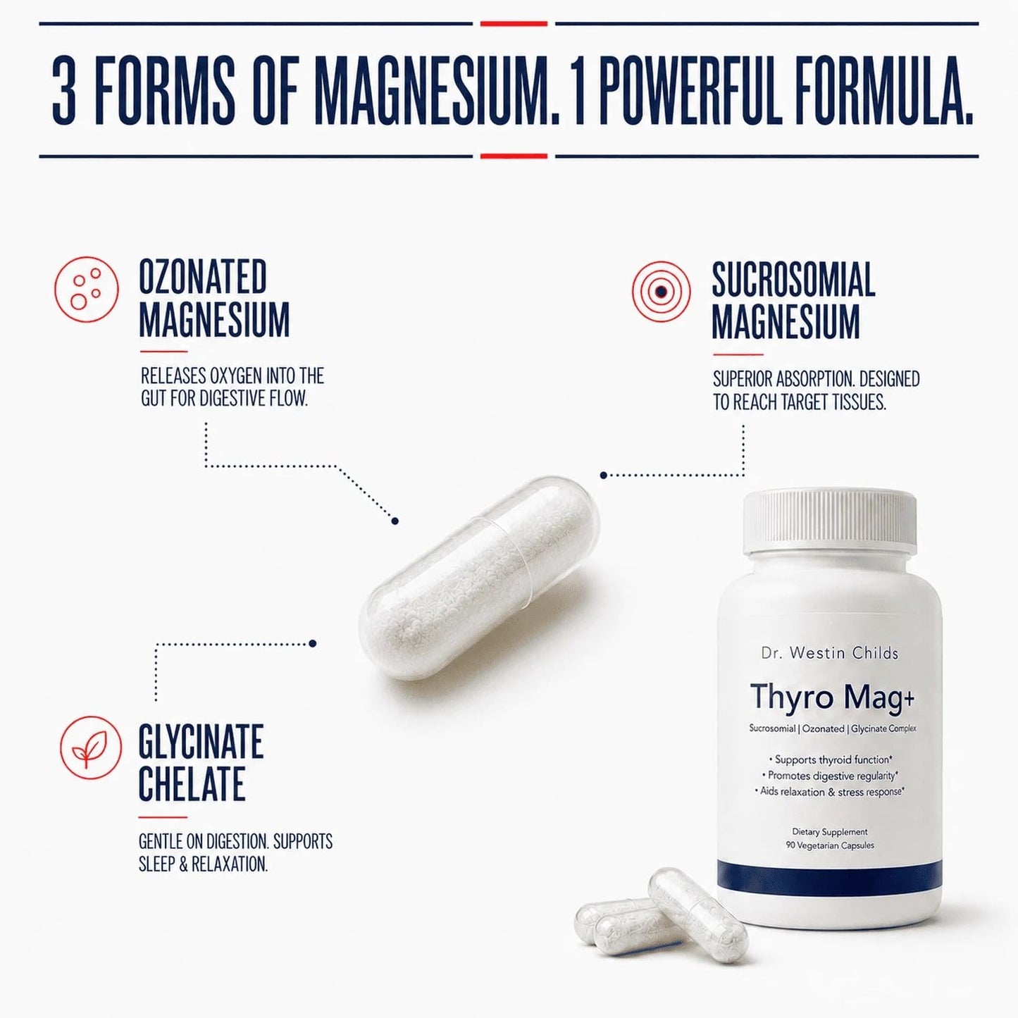 Dr. Westin Childs Thyro Mag+ Triple Magnesium Complex – Magnesium Glycinate, Sucrosomial & Mag O7 (Ozone) – Thyroid & Adrenal Support, Sleep, Mood, Energy, 90 Capsules