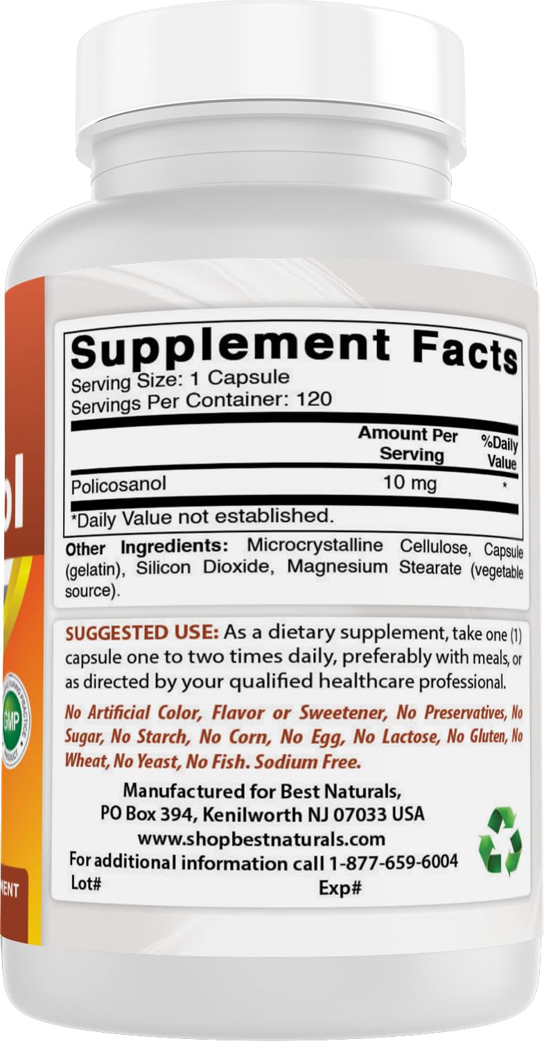Best Naturals Policosanol 10 mg Softgels, 120 Count