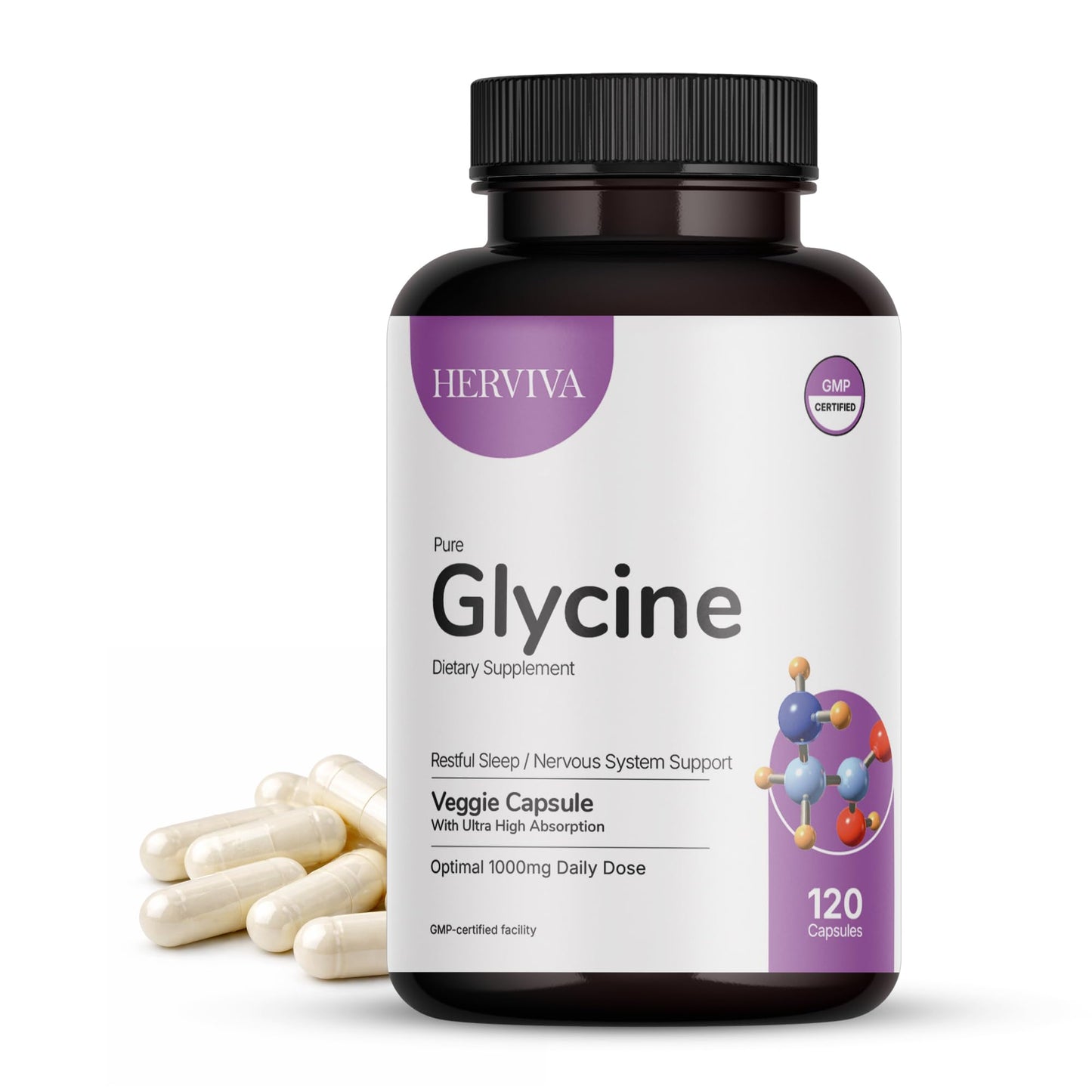 HERVIVA Glycine Supplement Capsule 120 Count