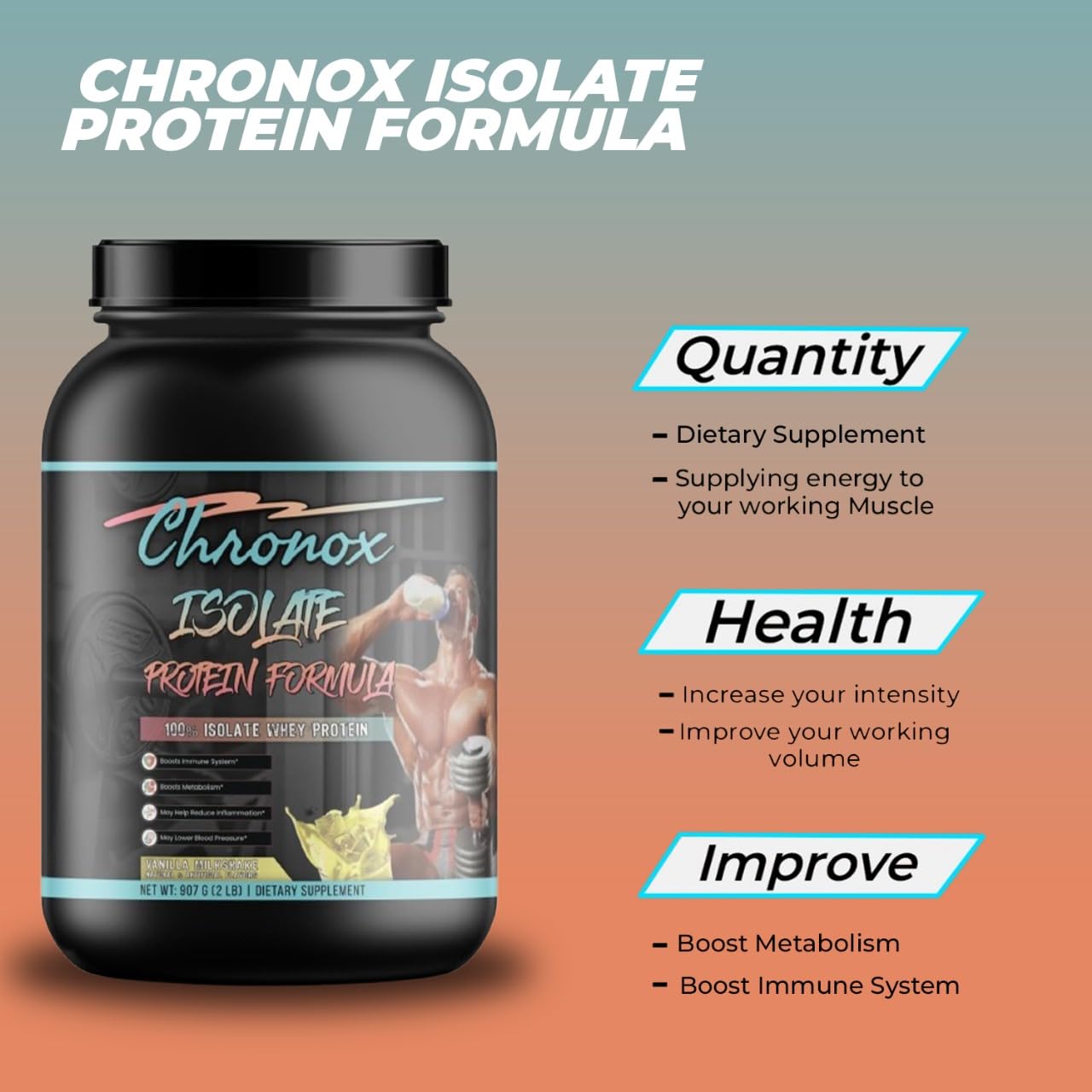 Chronox Isolate Whey Protein Powder Vanilla Flavor, 2 lb, 1 Pack