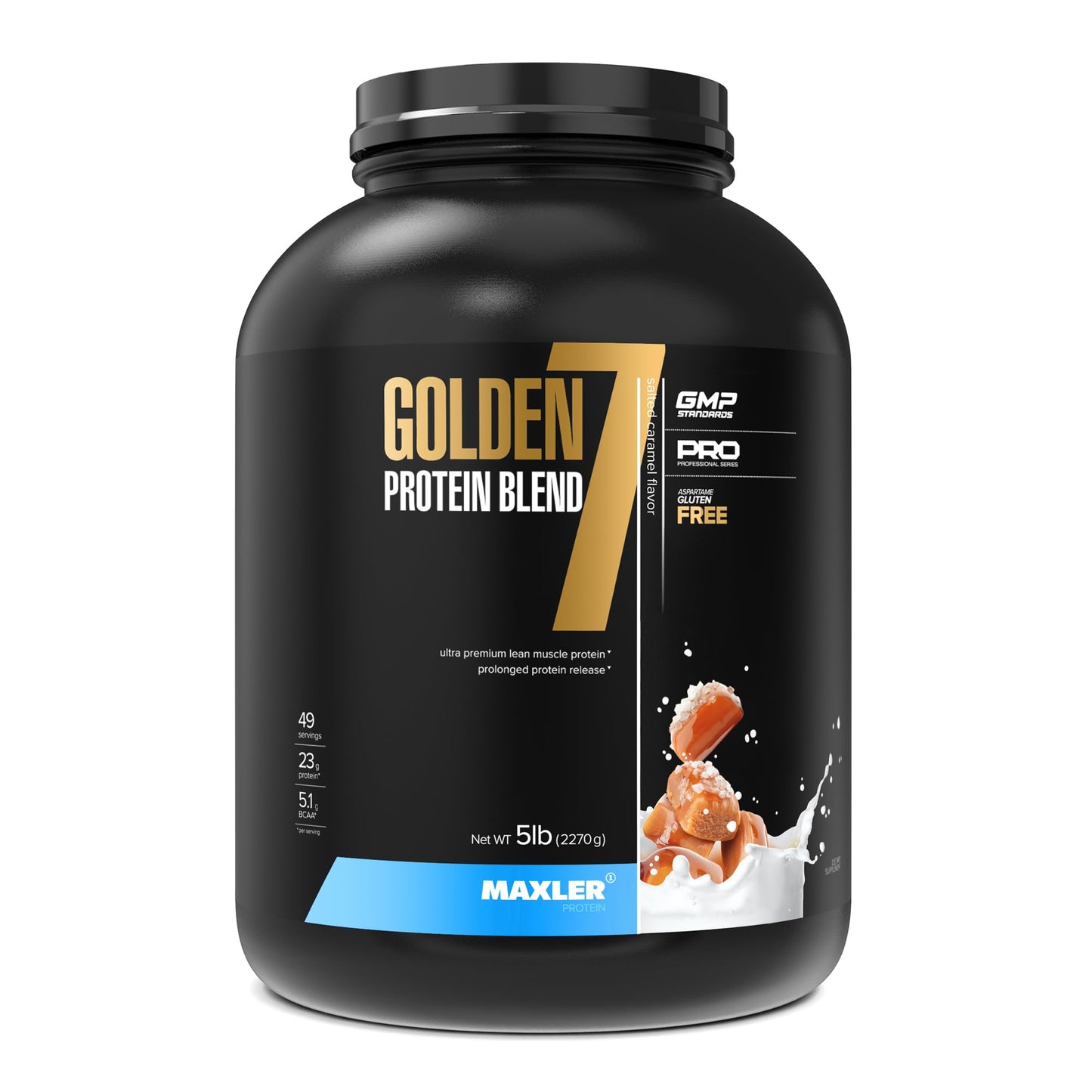Maxler Golden 7 Protein Blend Protein Powder Salted Caramel, 5 lb, 80 Servings