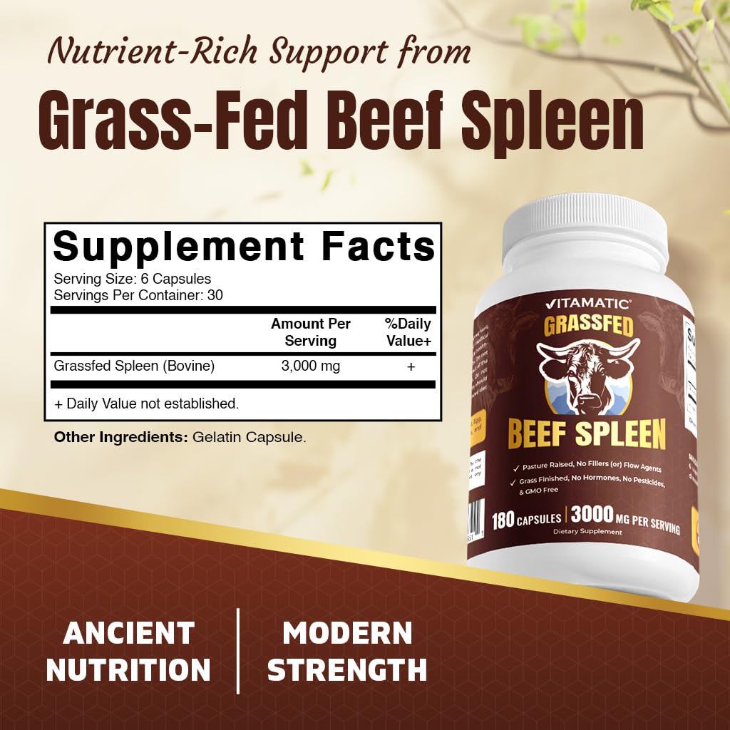 Vitamatic Grass-Fed Beef Spleen 180 Capsules