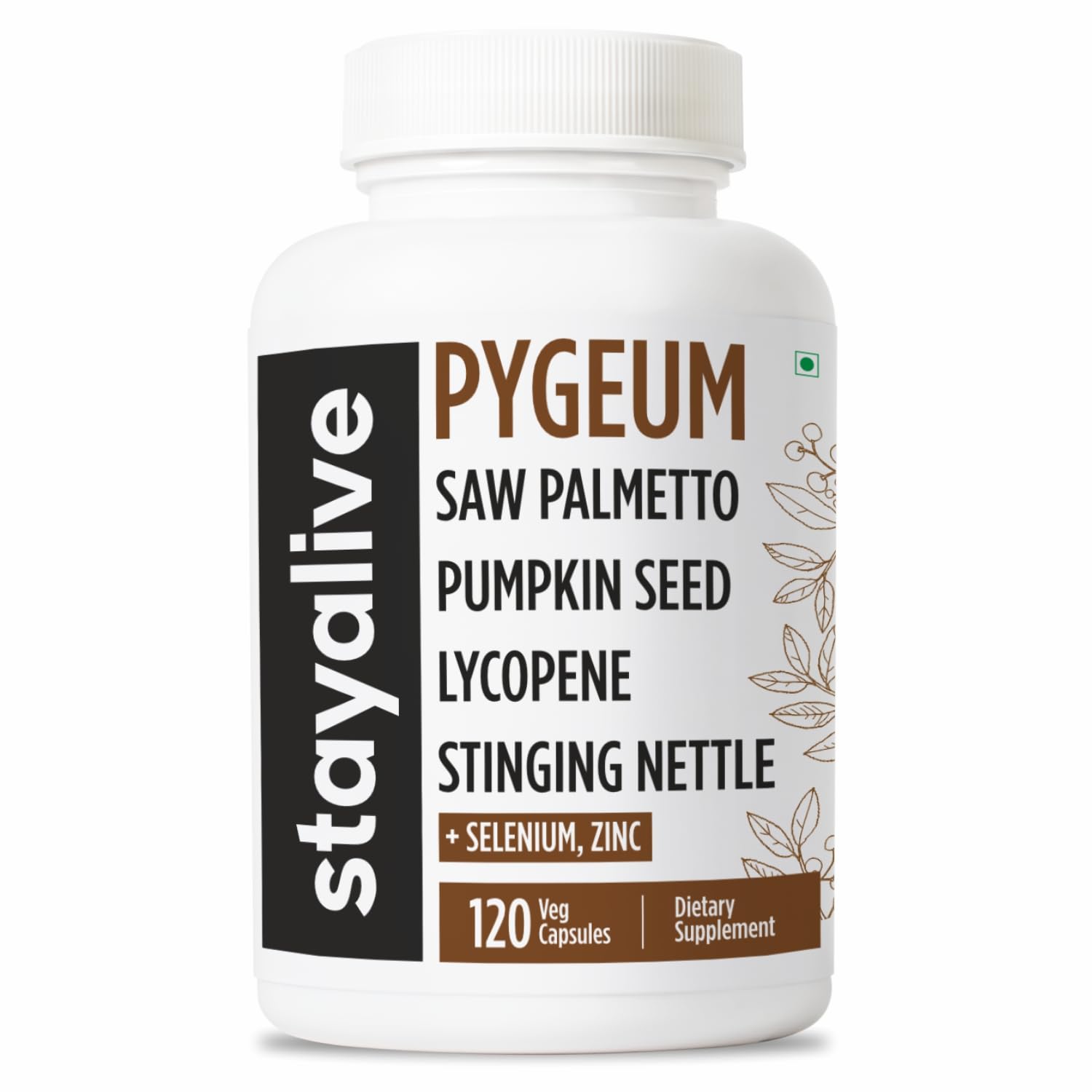 STAY ALIVE Pygeum Africanum Supplement 7-in-1 Extract with Saw Palmetto, Pumpkin Seed, Stinging Nettle and Lycopene Capsule, 120 Count