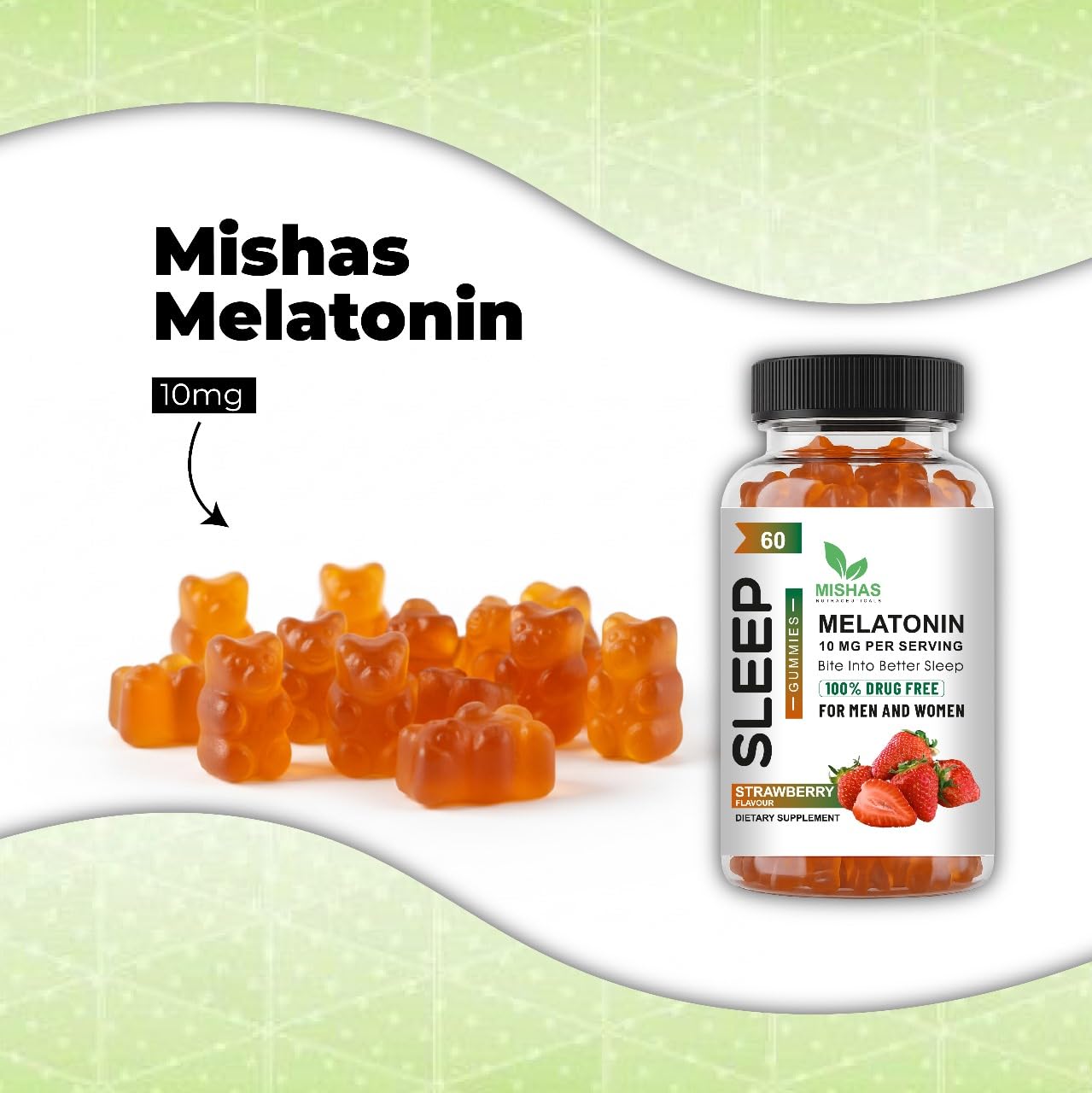 Mishas Melatonin Sleep Support Gummies 10 mg, 60 Gummies