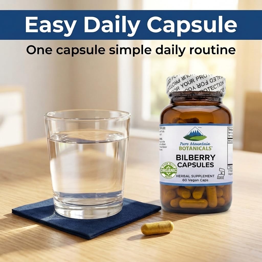 Pure Mountain Botanicals Bilberry Extract Supplement Capsules 60 Count
