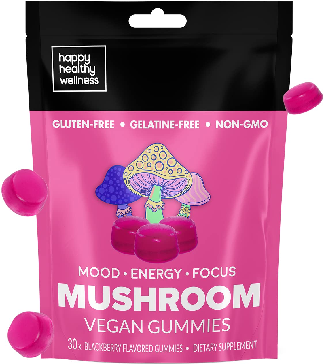 Happy Healthy Wellness Vegan Mushroom Gummies 30 Gummies
