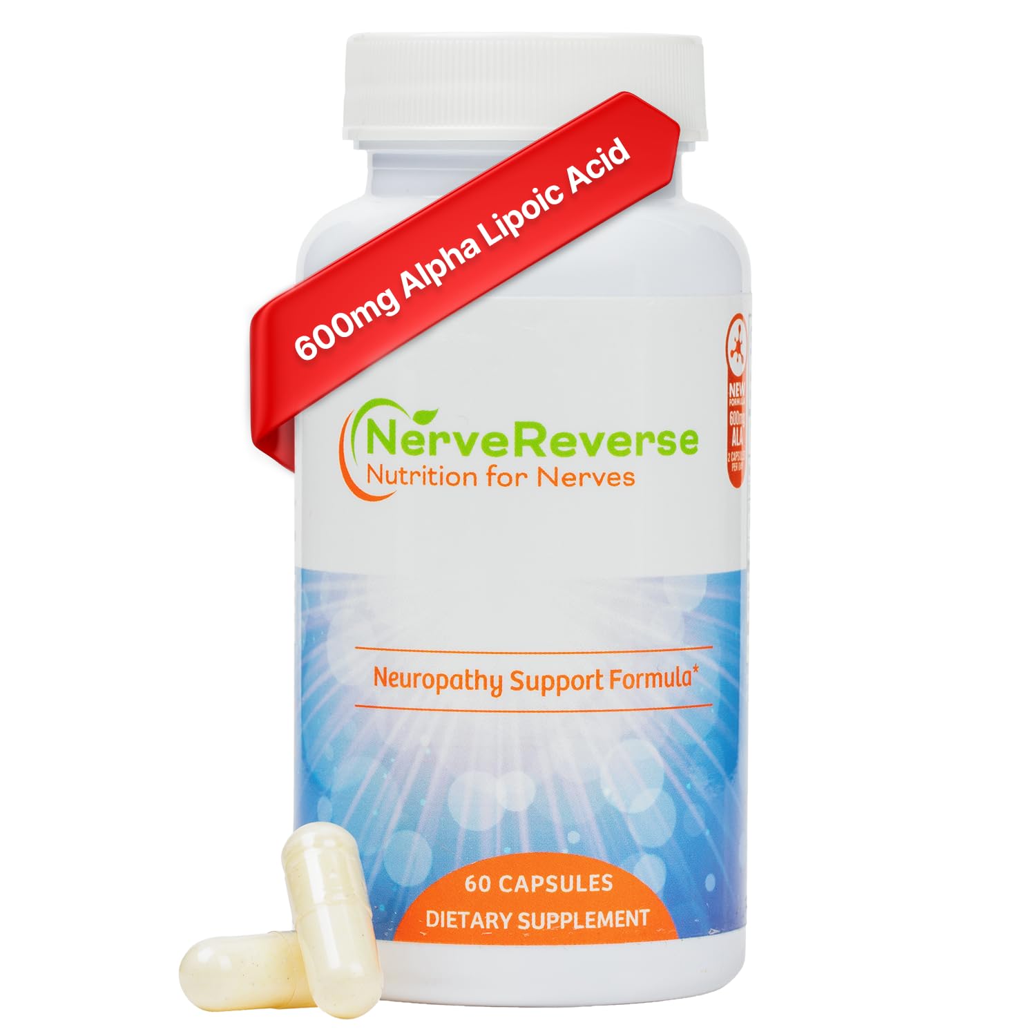 NERVEREVERSE NUTRITION FOR NERVES NerveReverse Neuropathy Support Formula - Alpha Lipoic Acid 600mg, Extra Strength Benfotiamine, B12, B9, B6, and D3 - Vegan, 60 Capsules