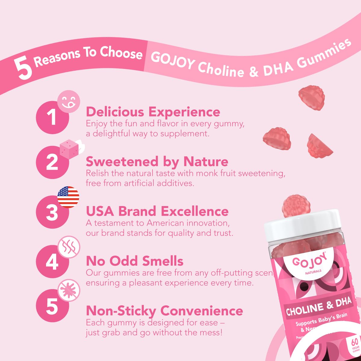 GOJOY NATURALS Kids Focus + Choline & DHA Gummies Bundle - Support for Growing Minds, 120 Gummies