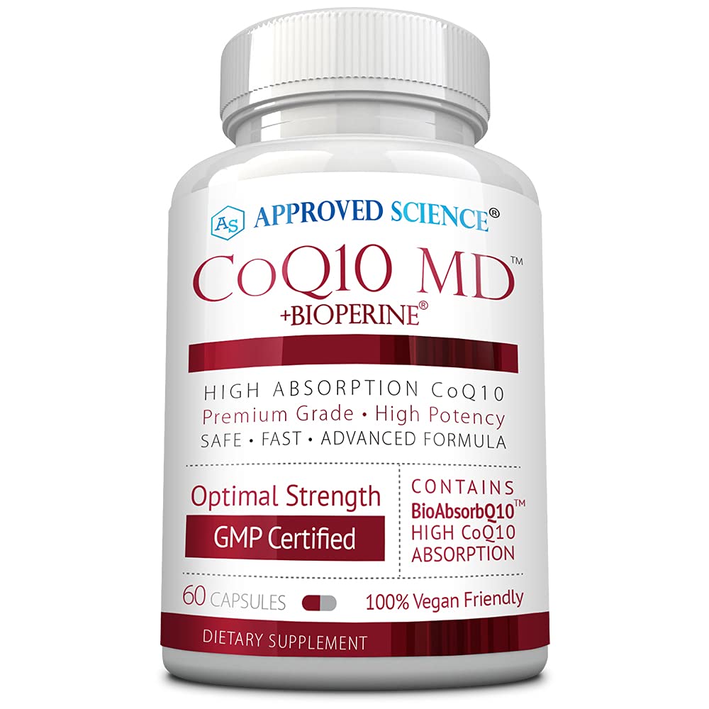 Approved Science CoQ10 MD Extra Strength Pure CoQ10 300mg with BioPerine for Faster Absorption - Optimal Support Supplement, Capsules, 60 Count