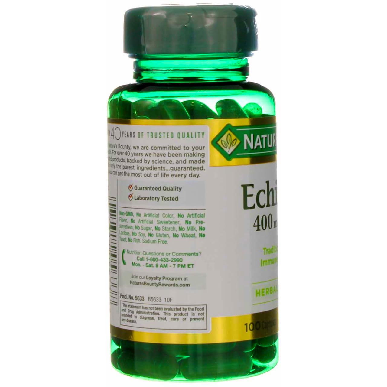 Nature's Bounty Natural Whole Herb Echinacea 400mg Capsules, 200 Count