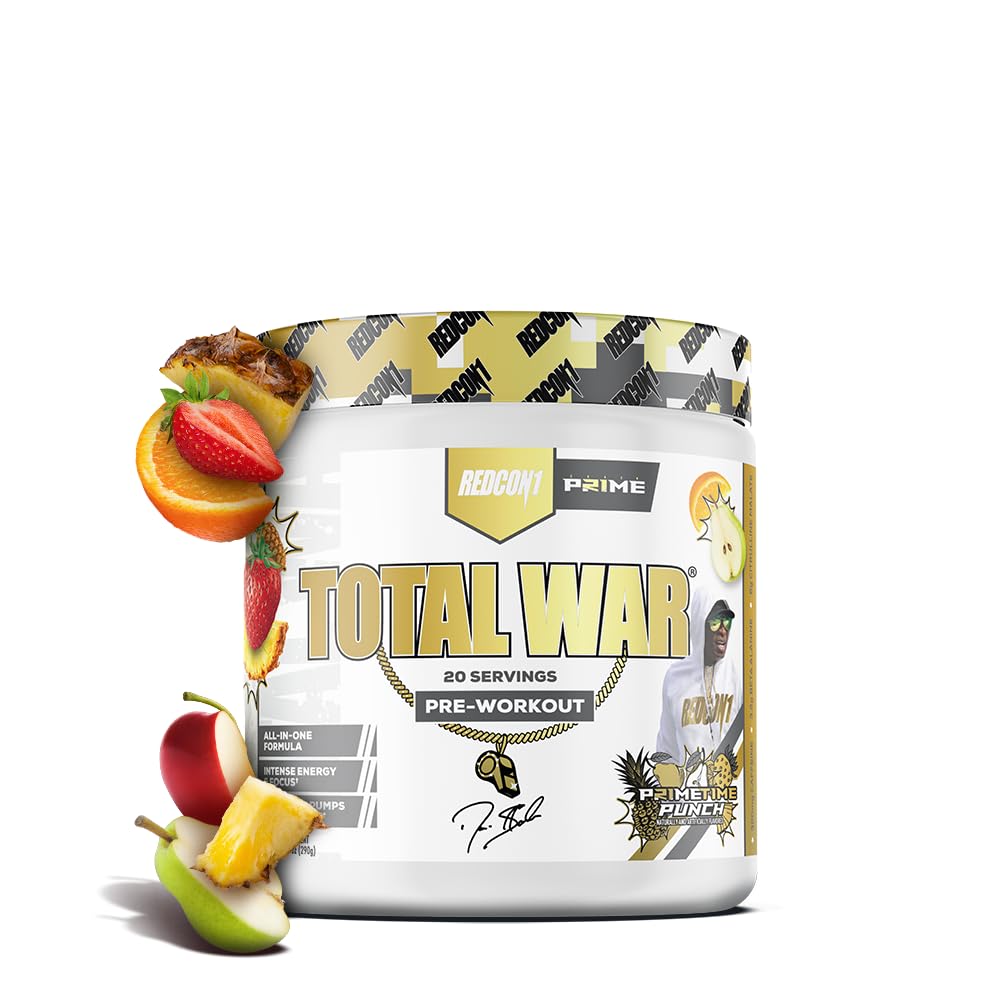 REDCON1 Total War Pre Workout Prime Time Punch Beta Alanine + Citrulline Malate Keto Friendly Preworkout for Men & Women with 320mg of Caffeine - Fast Acting Powder, 12.31 Ounce