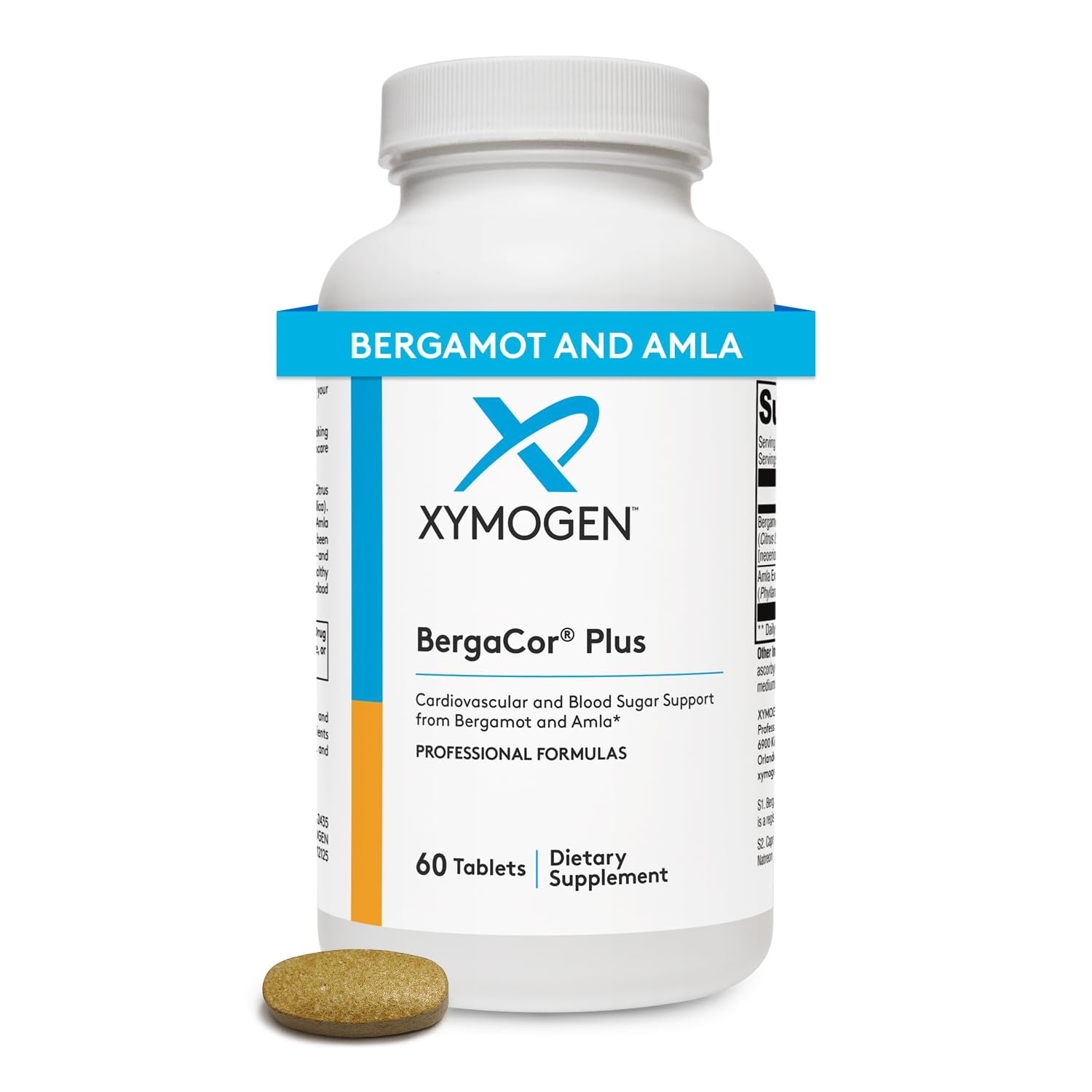 XYMOGEN BergaCor Plus - Heart & Cardiovascular Support - 8 mg Bergamot & 500 mg Amla Superfruit - Vegetarian, Gluten-Free & Non-GMO, 60 Tablets
