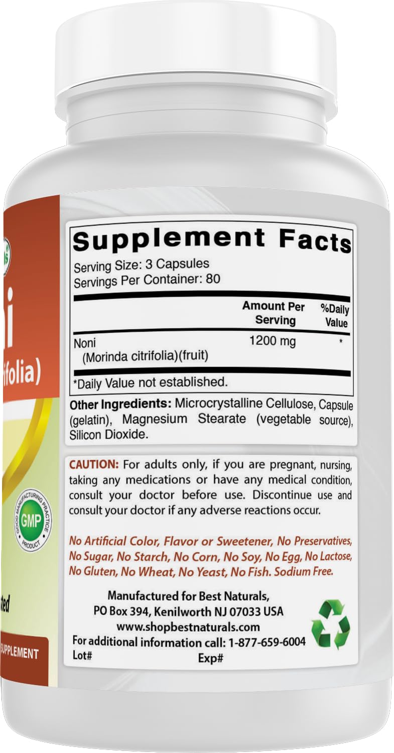 Best Naturals Noni 400 mg Capsule, 240 Count
