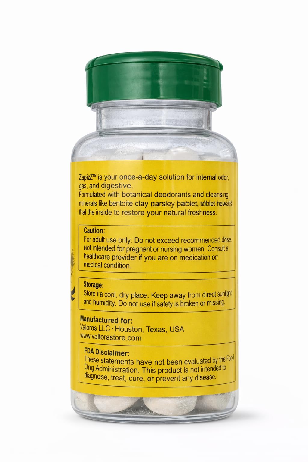 VALTORA ZapizZ Bentonite Clay + Chlorophyll Chewable Tablets – Internal Freshness Support – Daily Body Balance Supplement, 30 Tablets