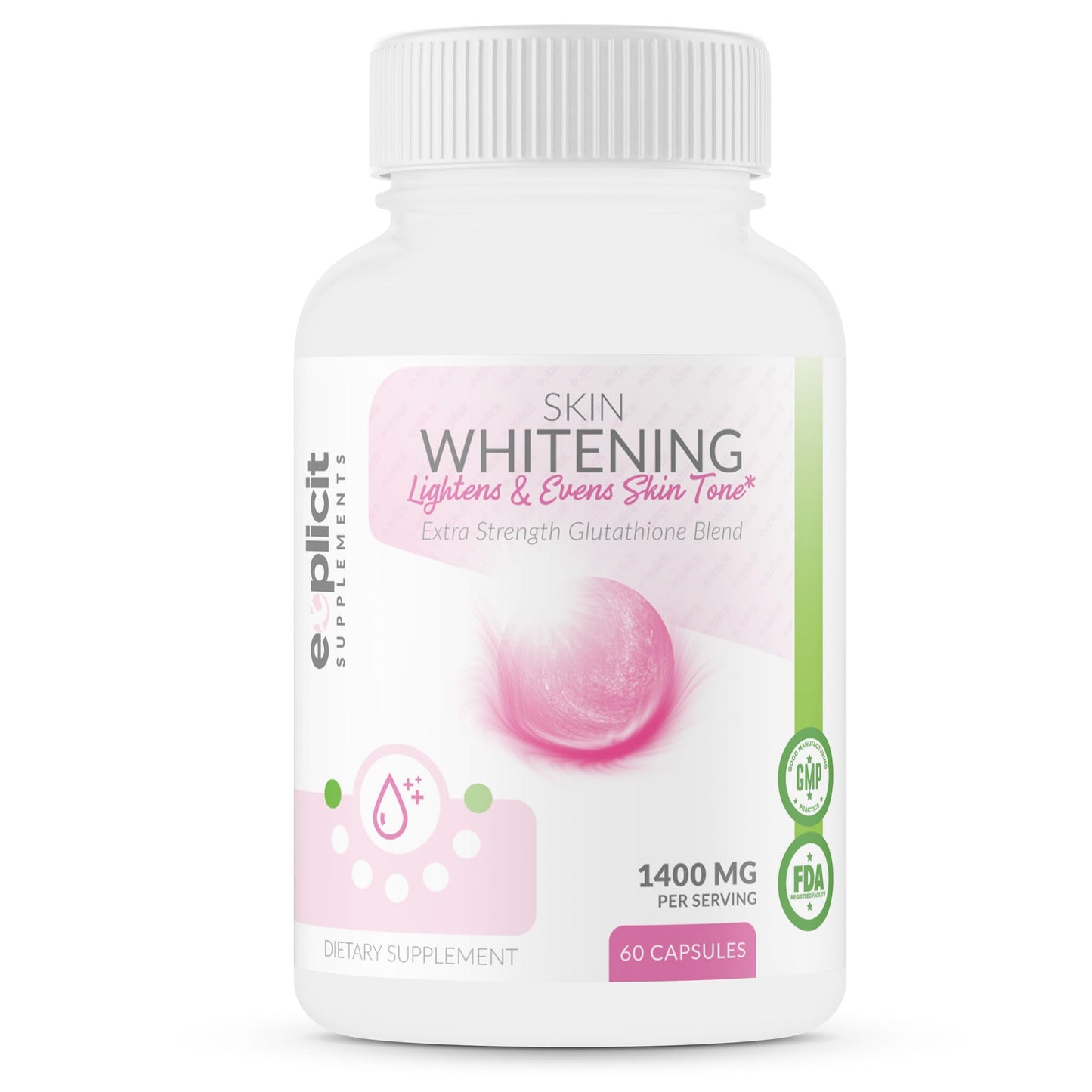 eXplicit Supplements Skin Whitening Supplement, Glutathione 1000mg, Clears and Evens Skin Tones, Helps Clear Up Dark Spots and Acne Scars, 60 Capsules