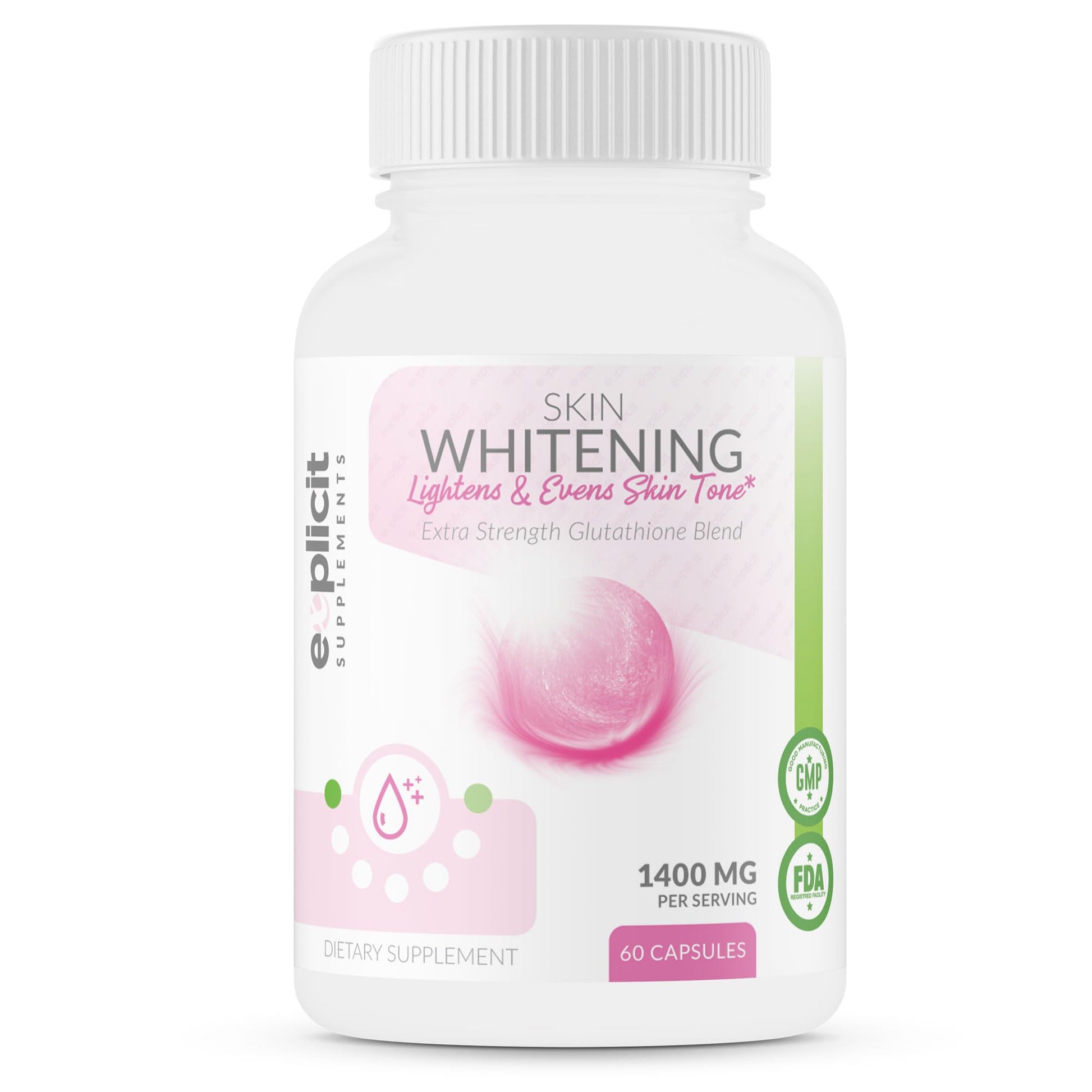 eXplicit Supplements Skin Whitening Glutathione 1000mg, 60 Capsules