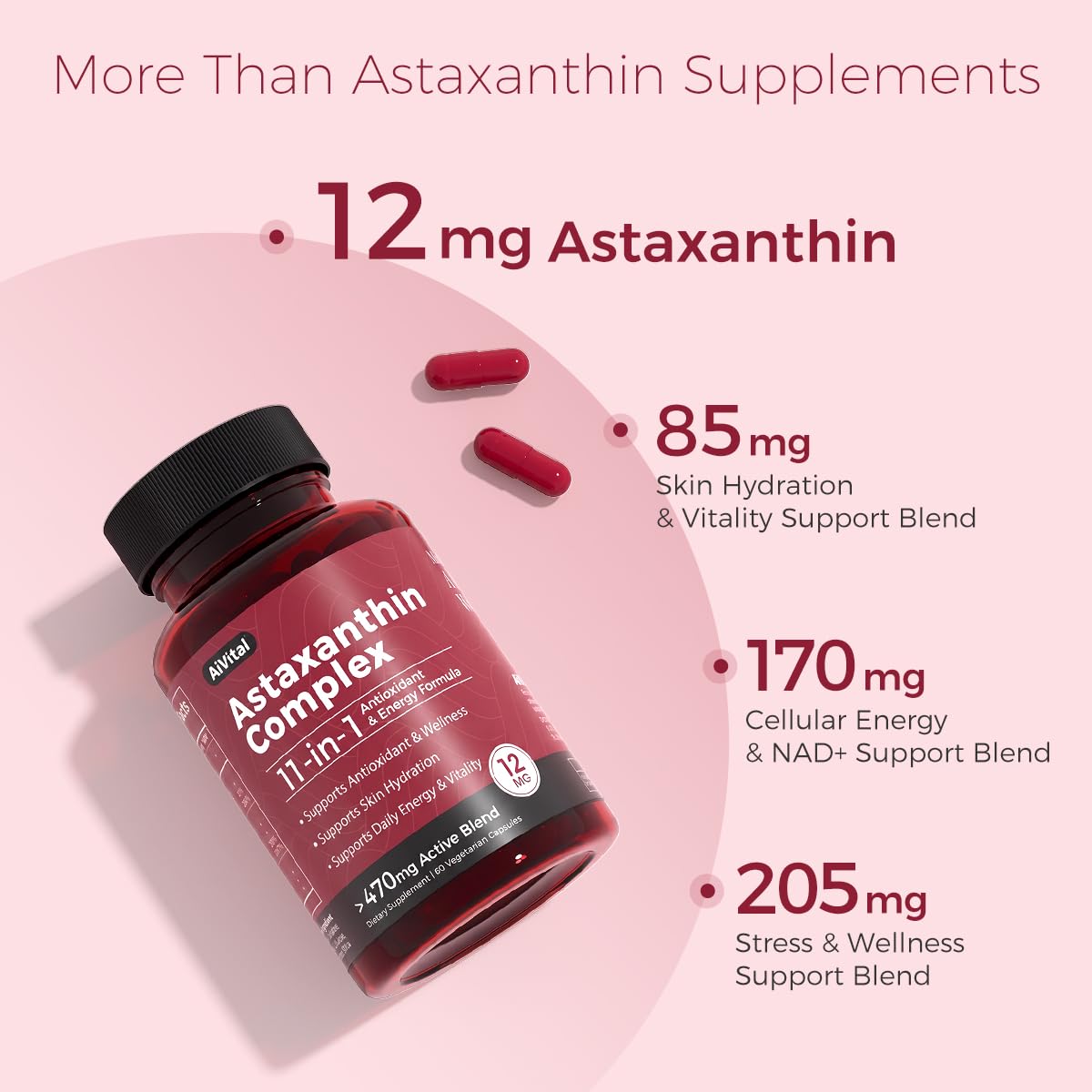 AiVital Astaxanthin 12mg from Microalgae Capsule, 60 Count