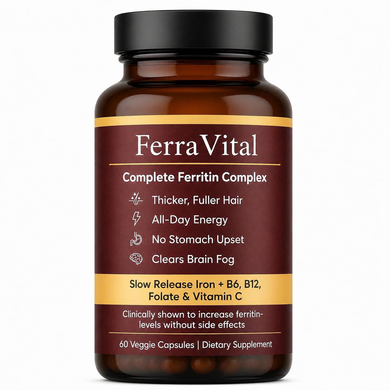 WOVOEO Ferravital Ferritin Support for Women with Ferrous Glycine, Vitamin C, B6, Zinc, B12 & Folate, Gluten Free & Non-GMO, Gentle Iron Support for Energy, 60 Capsules