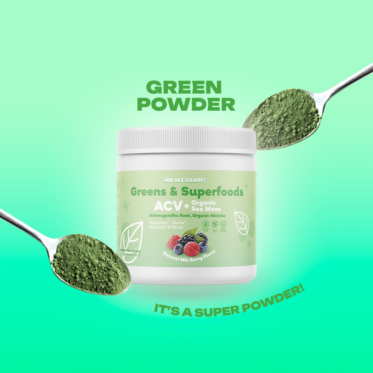 Oh My Glow! Super Greens Powder 7.16 Ounce