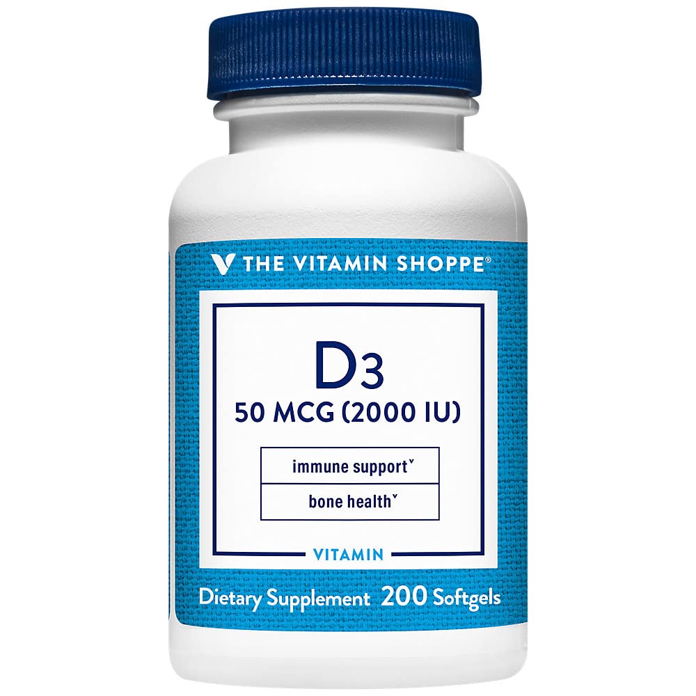 The Vitamin Shoppe Vitamin D3 2000 IU - Bone Health, Immune Function & Calcium Absorption Support, Daily Vitamin Softgels 200 Count