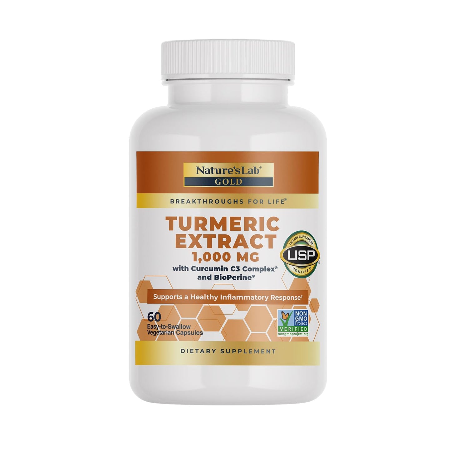Nature's Lab Turmeric Extract with Curcumin C3 & BioPerine 1000mg Capsules, 60 Count