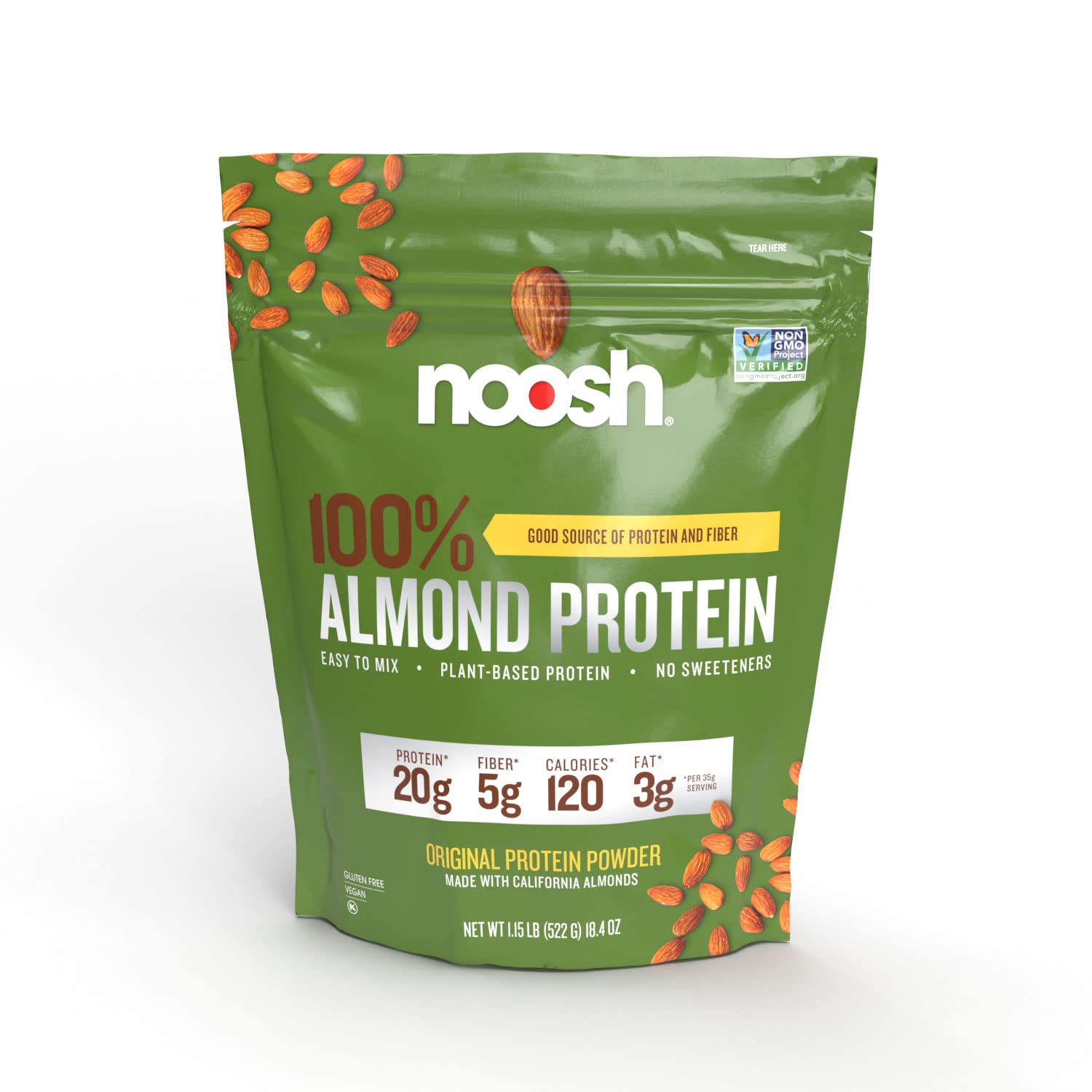 NOOSH Plant Based Almond Protein Powder Unflavored 18.4 oz