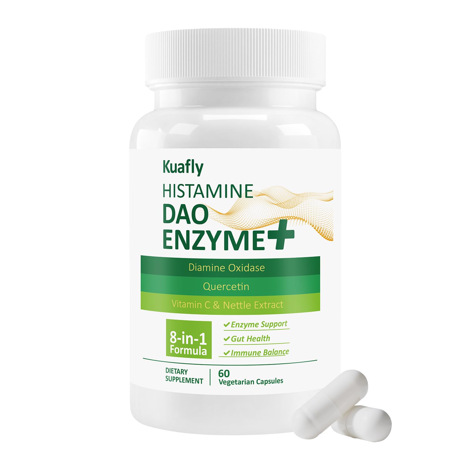 KUAFLY DAO Enzyme Histamine Blocker with Diamine Oxidase & Quercetin, Immortelle & Vitamin C Capsules, 60 Count