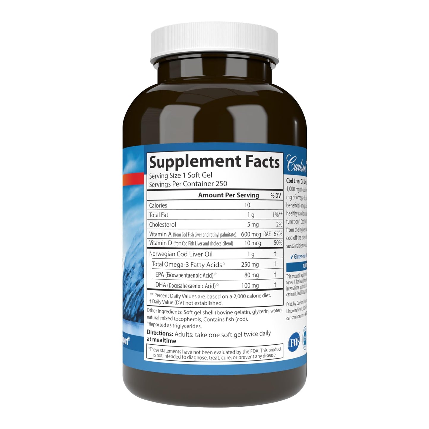 Carlson Cod Liver Oil Gems Softgels 250