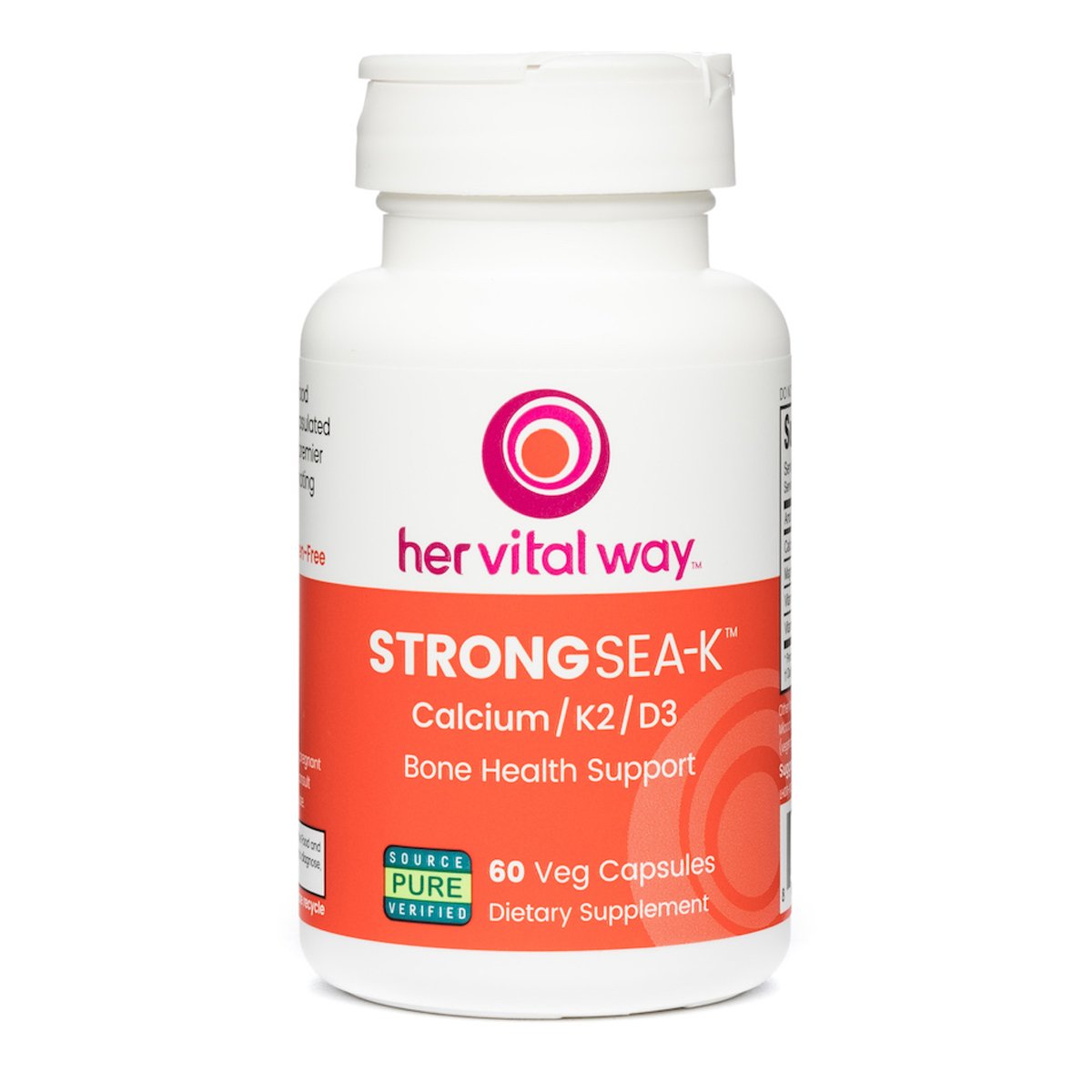 Her Vital Way Strong Sea-K Calcium Supplement with K2 and D3, Whole Food Calcium with Trace Minerals, 60 Capsules