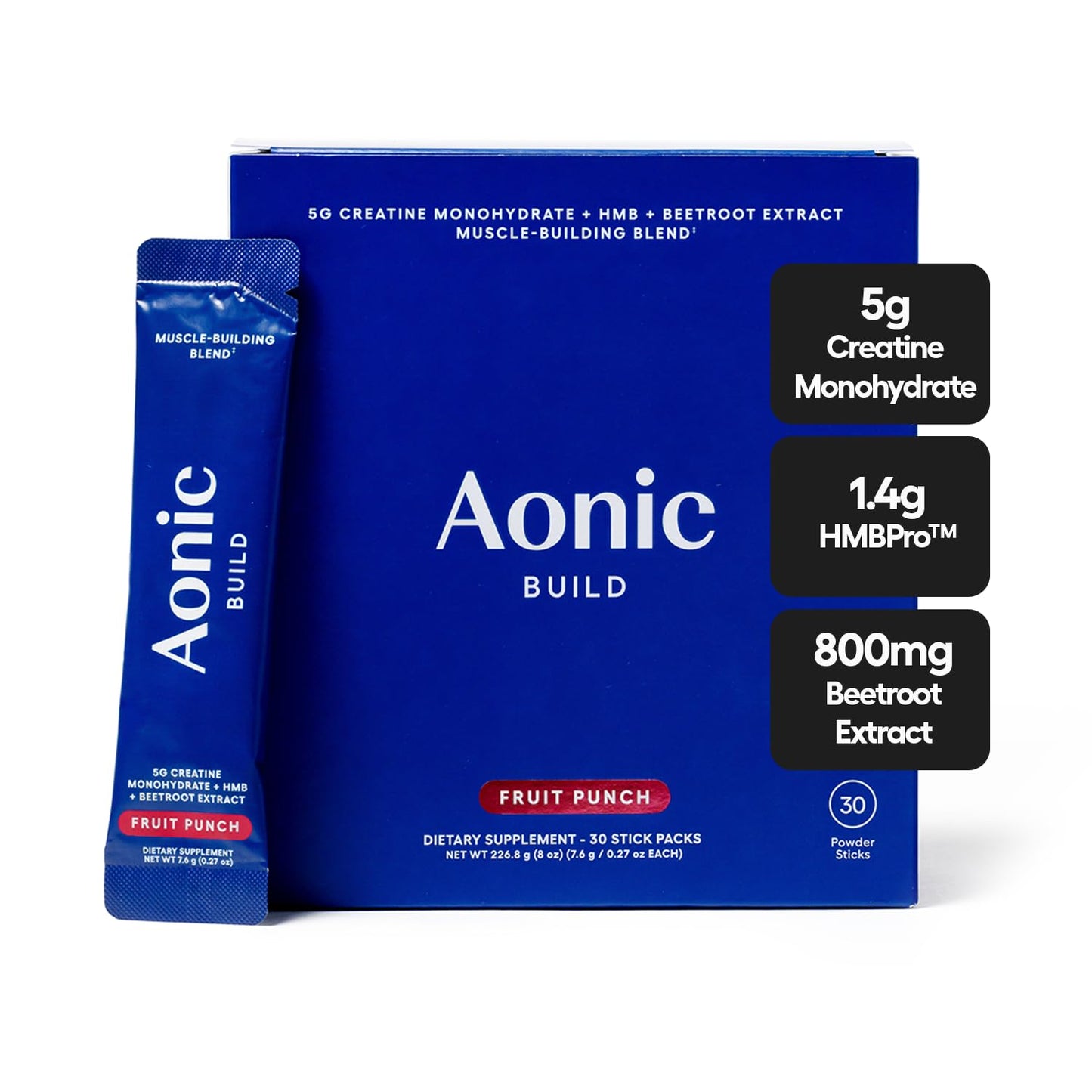 AONIC Build Creatine Monohydrate, HMB & Beetroot, Fruit Punch Powder, 16.96 oz
