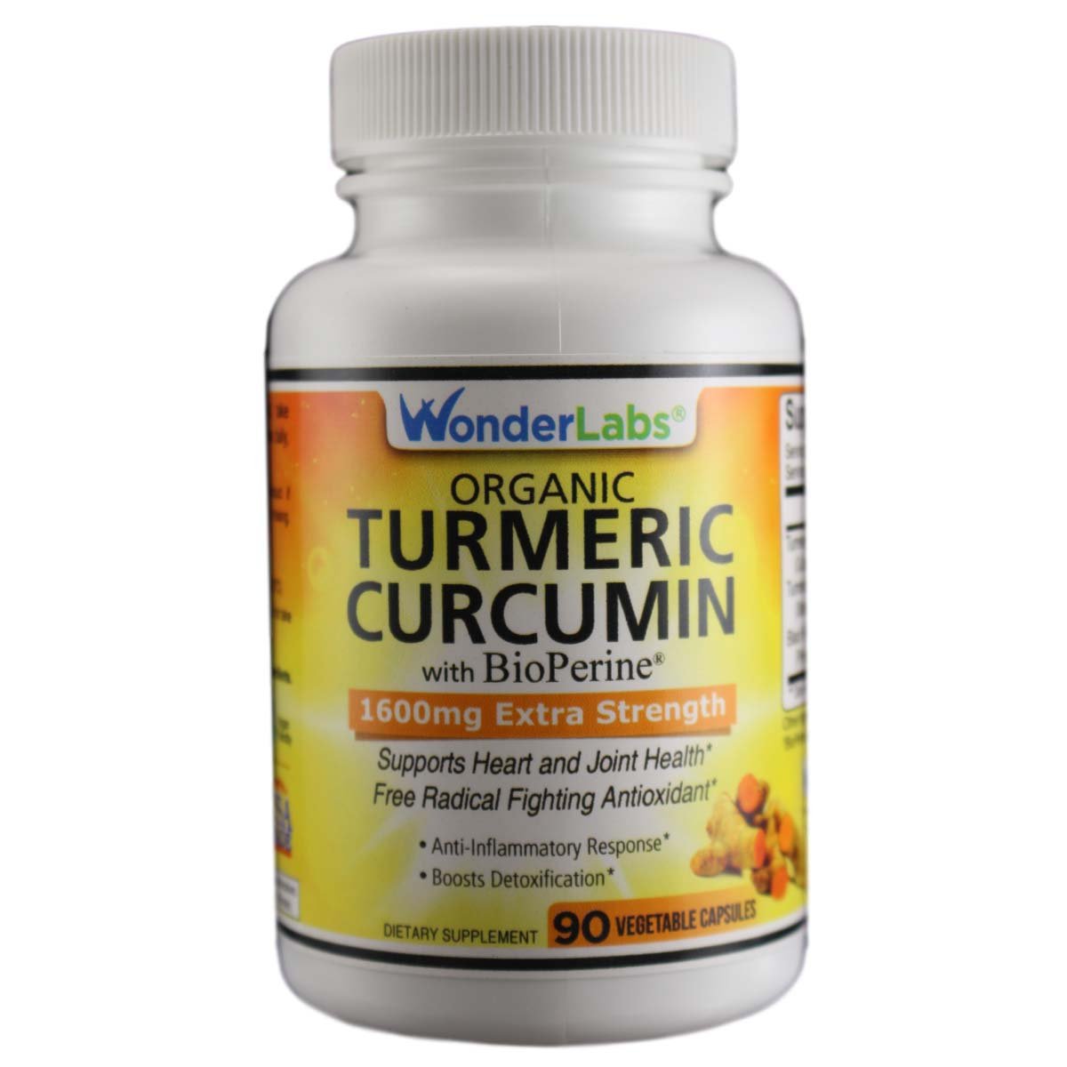 Wonder Laboratories Organic Turmeric Curcumin with BioPerine Capsules, 90 Count