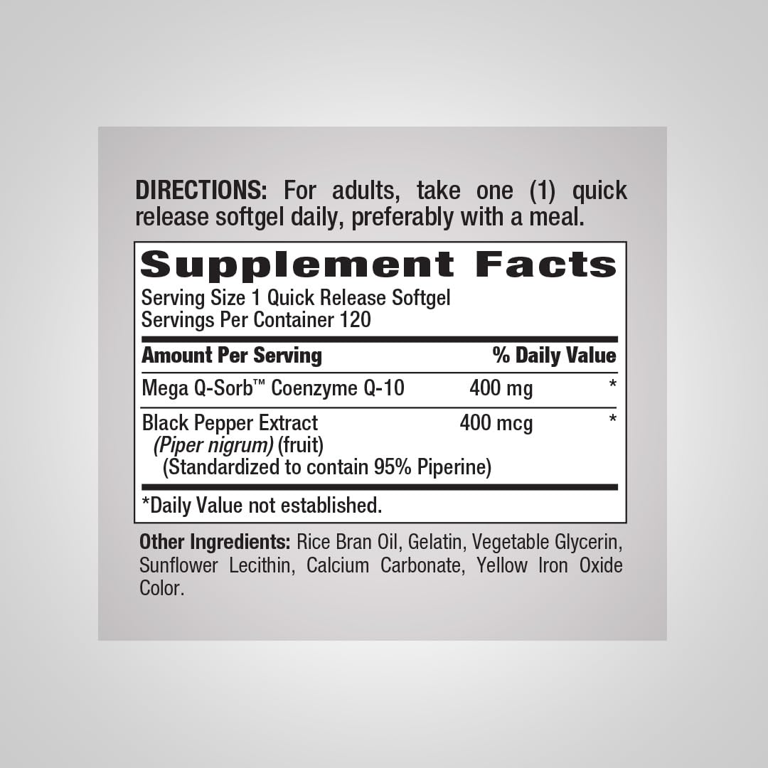 Piping Rock CoQ10 400mg Softgels, 120 Count