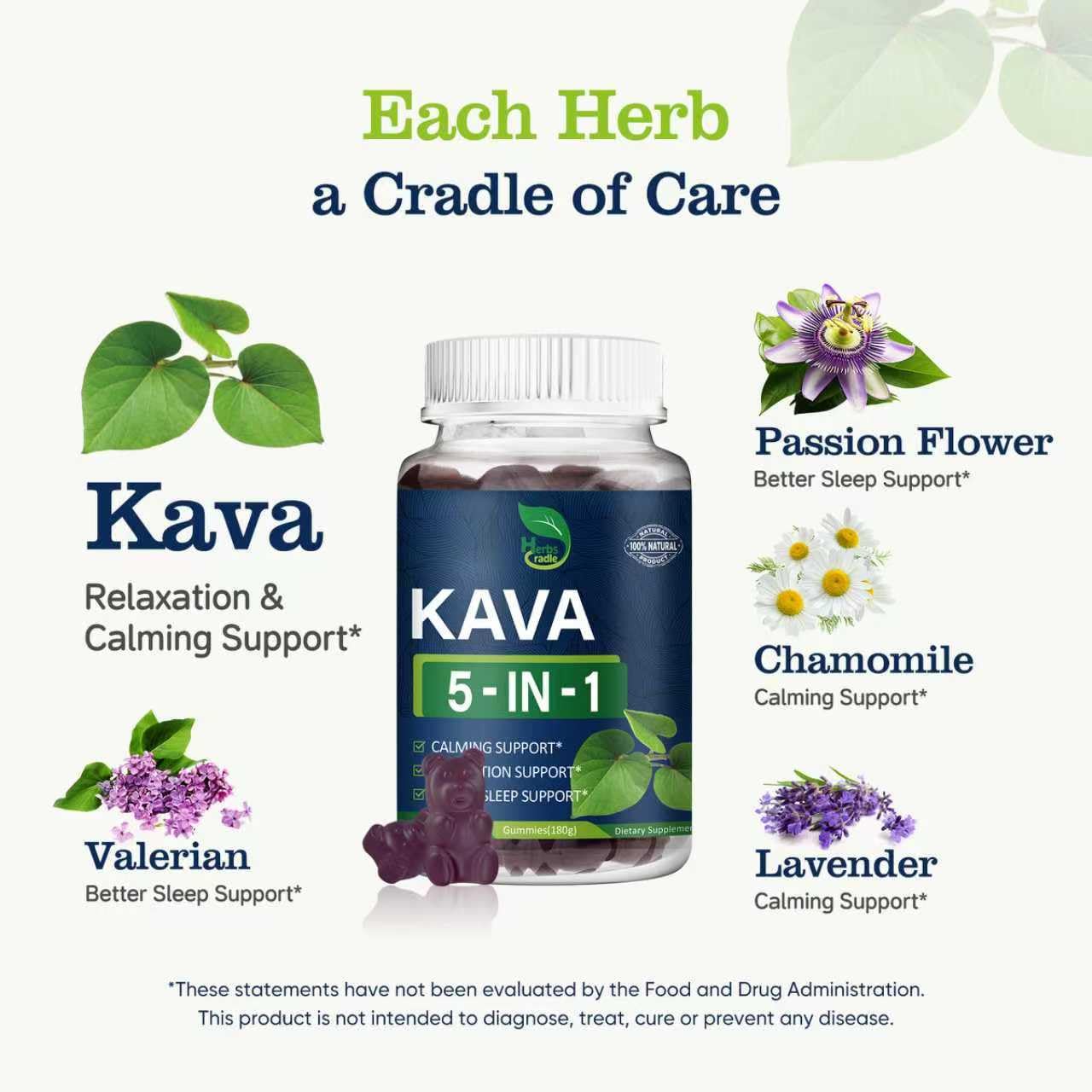 Herbscradle Kava Herbal Gummies, 60 Count
