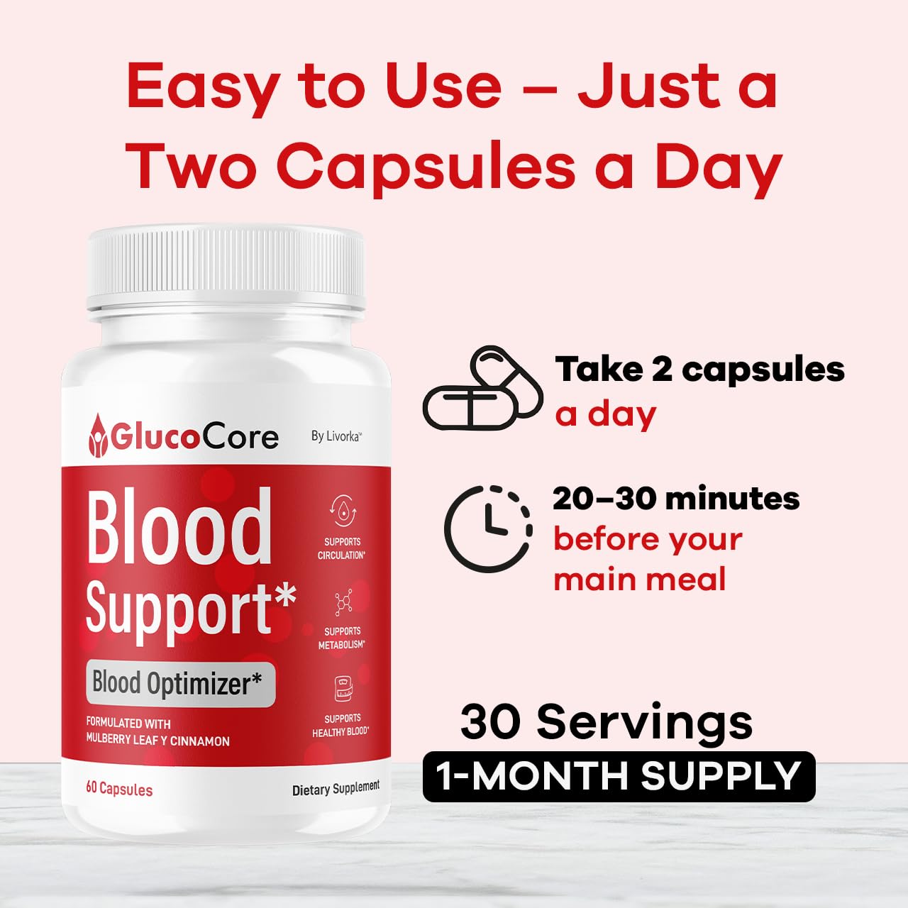 LIVORKA GlucoCore Blood Health Support Premium Pills, 300 Capsules