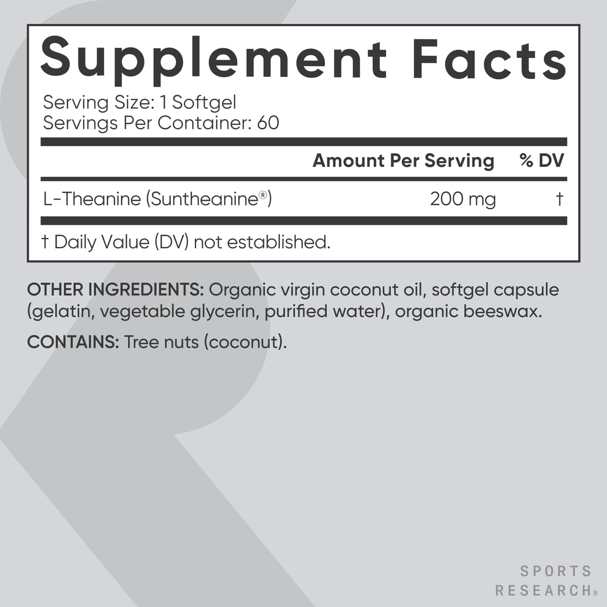 Sports Research Double Strength L-Theanine Supplement Softgels 60 Count