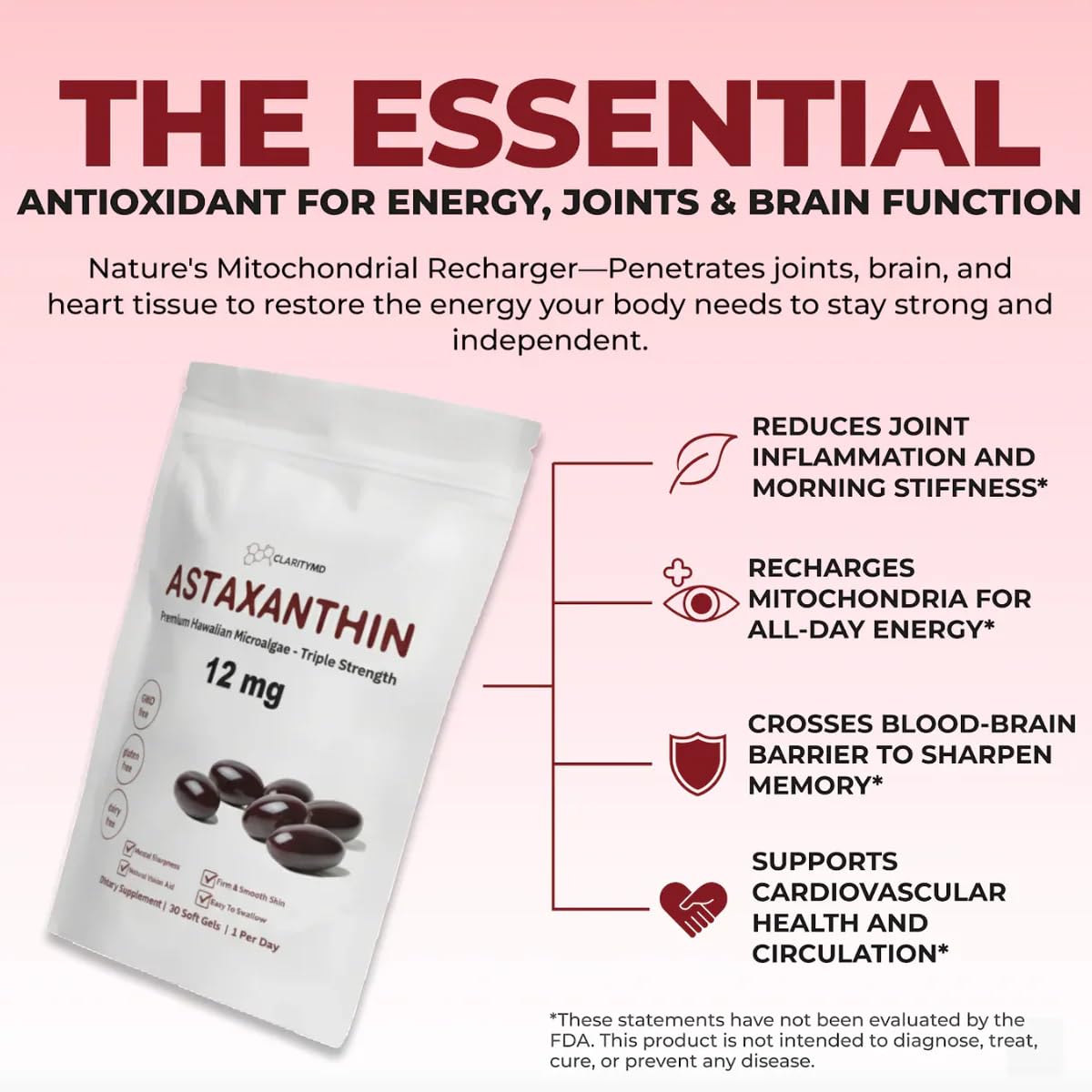 ClarityMD Astaxanthin 12mg Softgels, 90 Count
