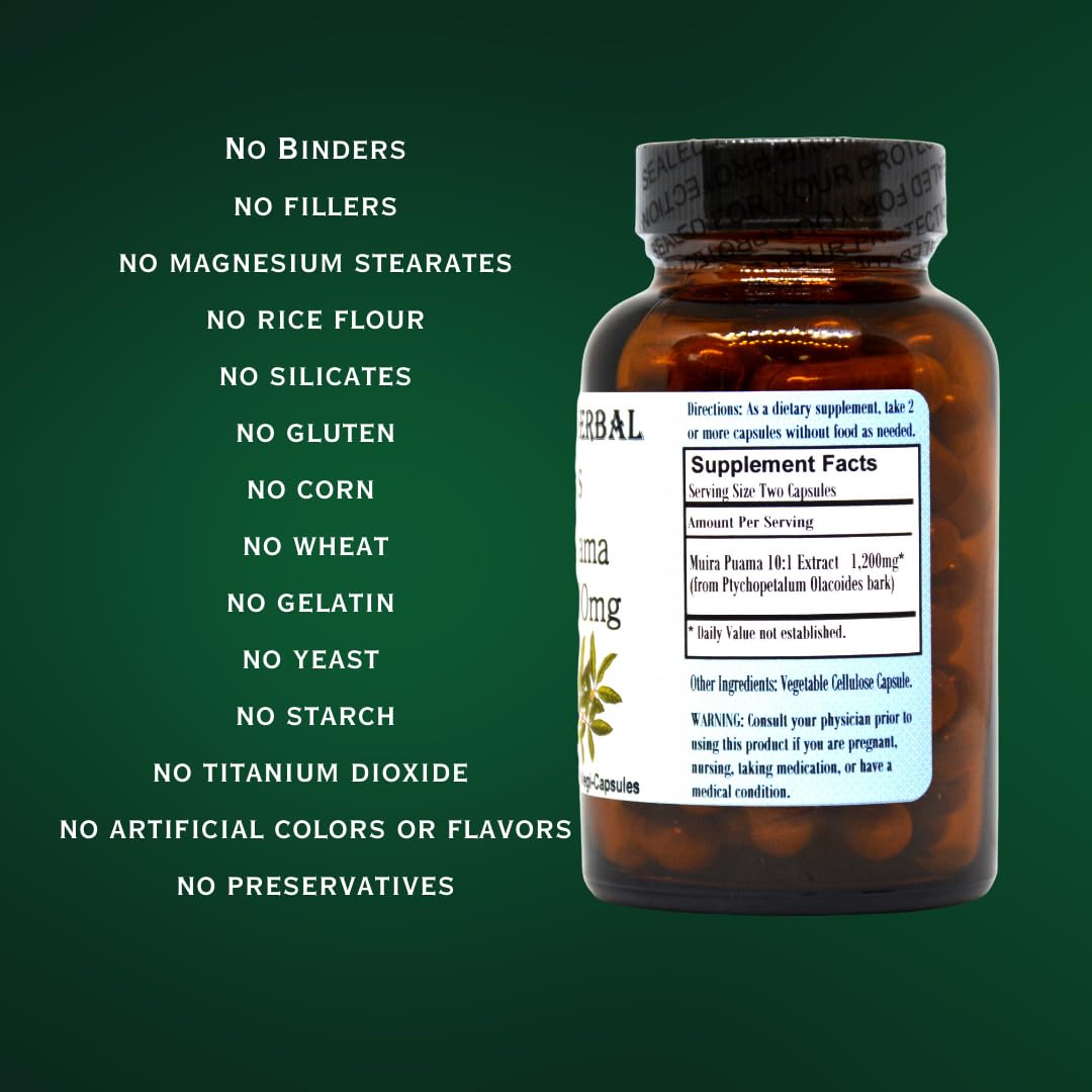 Barlowe's Herbal Elixirs Muira Puama 10:1 Extract 600mg Per Capsule, 60 Vegan Capsules