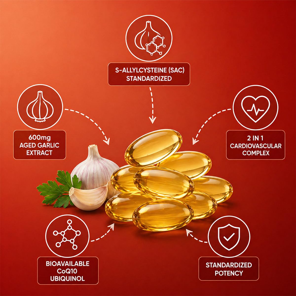 WOVOEO Aged Garlic Extract Organic Aged Odorless Garlic with CoQ10 Ubiquinol 24-Month Matured Garlic Supplements Softgels 120