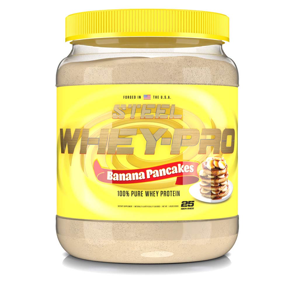 Steel Supplements Whey-Pro 100% Pure Whey Protein Powder Banana Pancakes, Gluten Free, 1.43 lb, 25 Servings