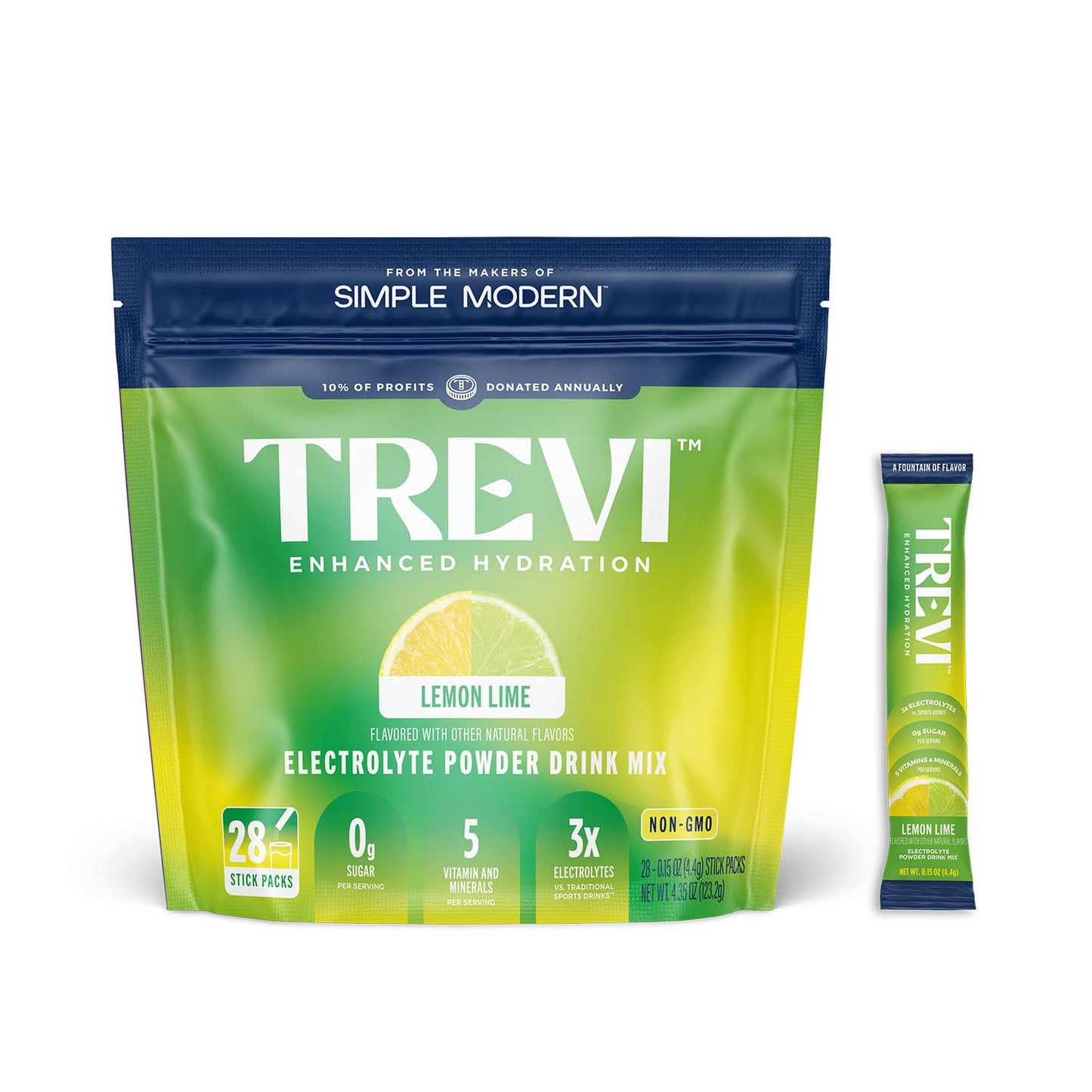 TREVI Electrolytes Powder Packets, Sugar Free Hydration Lemon Lime, 28 Servings