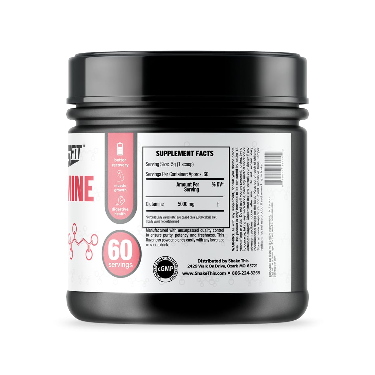 ES FIT Glutamine Powder 5000mg, 60 Servings, 10.58 oz