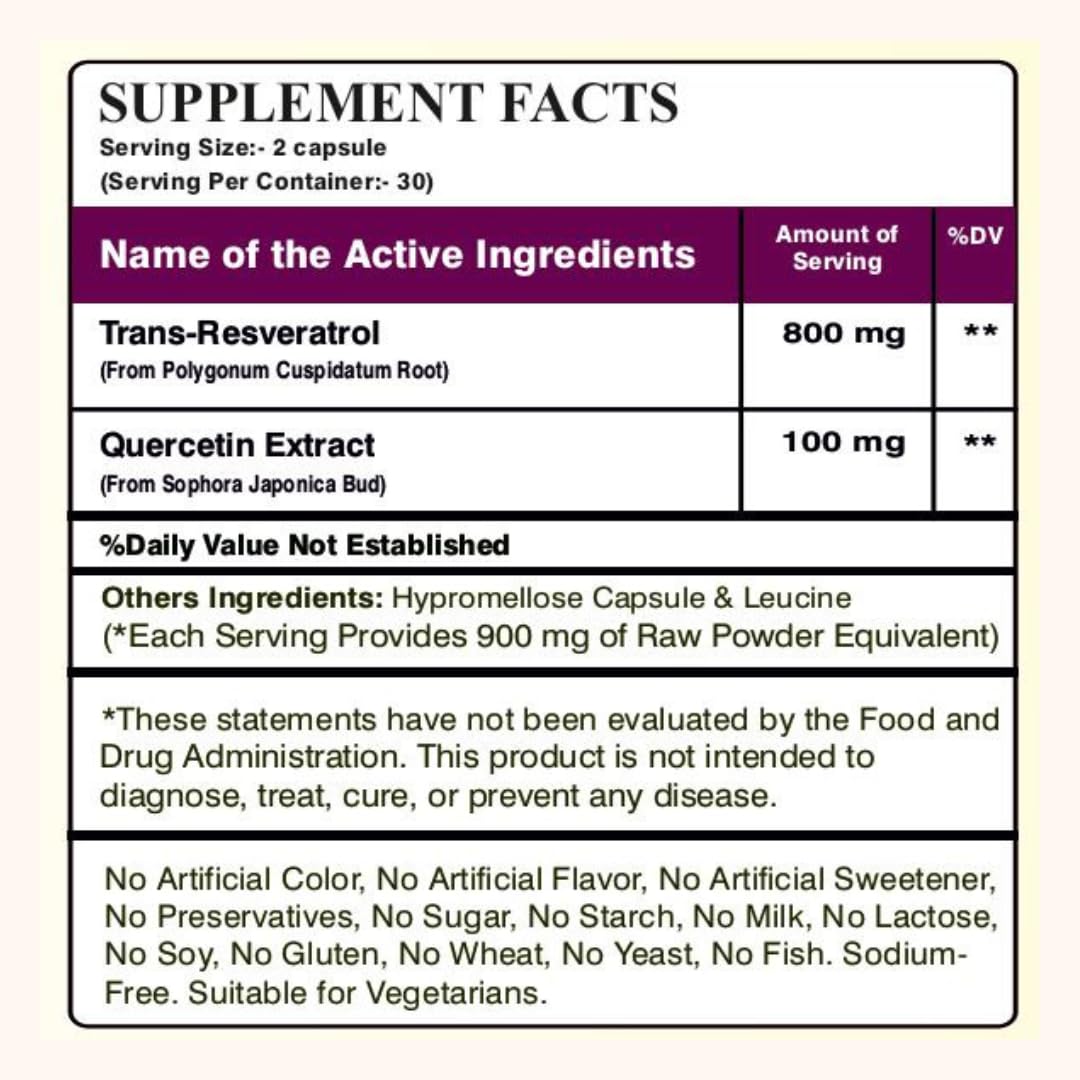 SETNUTRA Well From Within Resveratrol 800Mg with Quercetin 100Mg 2 in 1 Antioxidant Supplement for Heart Health Immune Support & Healthy Aging 60 Veg Capsules